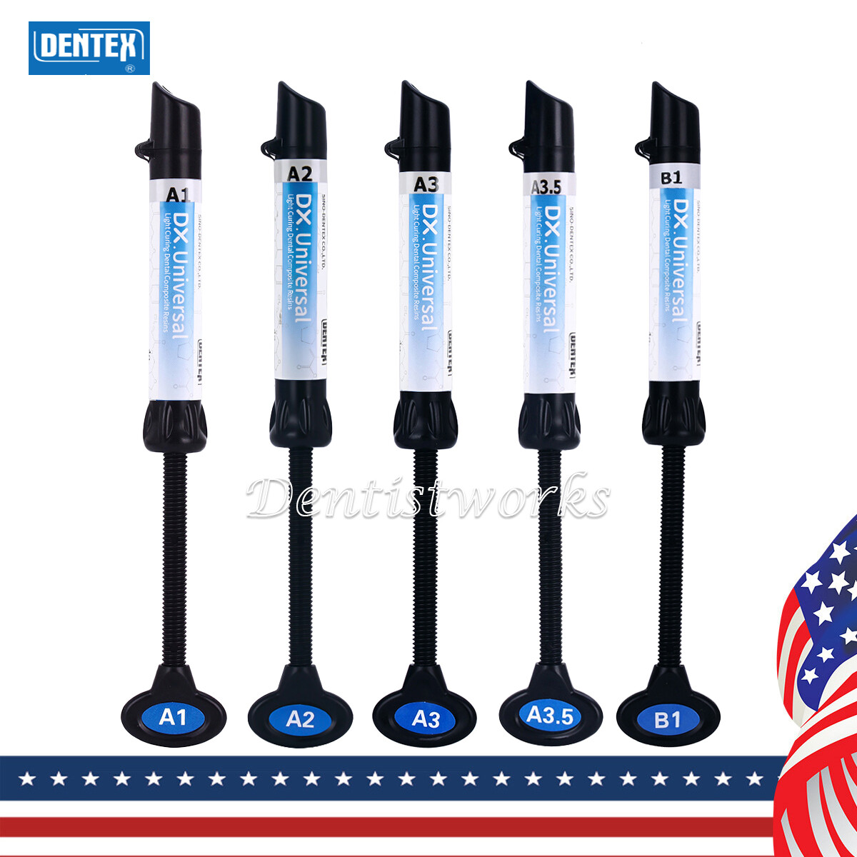 DENTEX 5x Dental Universal Composite Light Cure Resin A1/A2/A3/A3.5/B1/B2 Shade