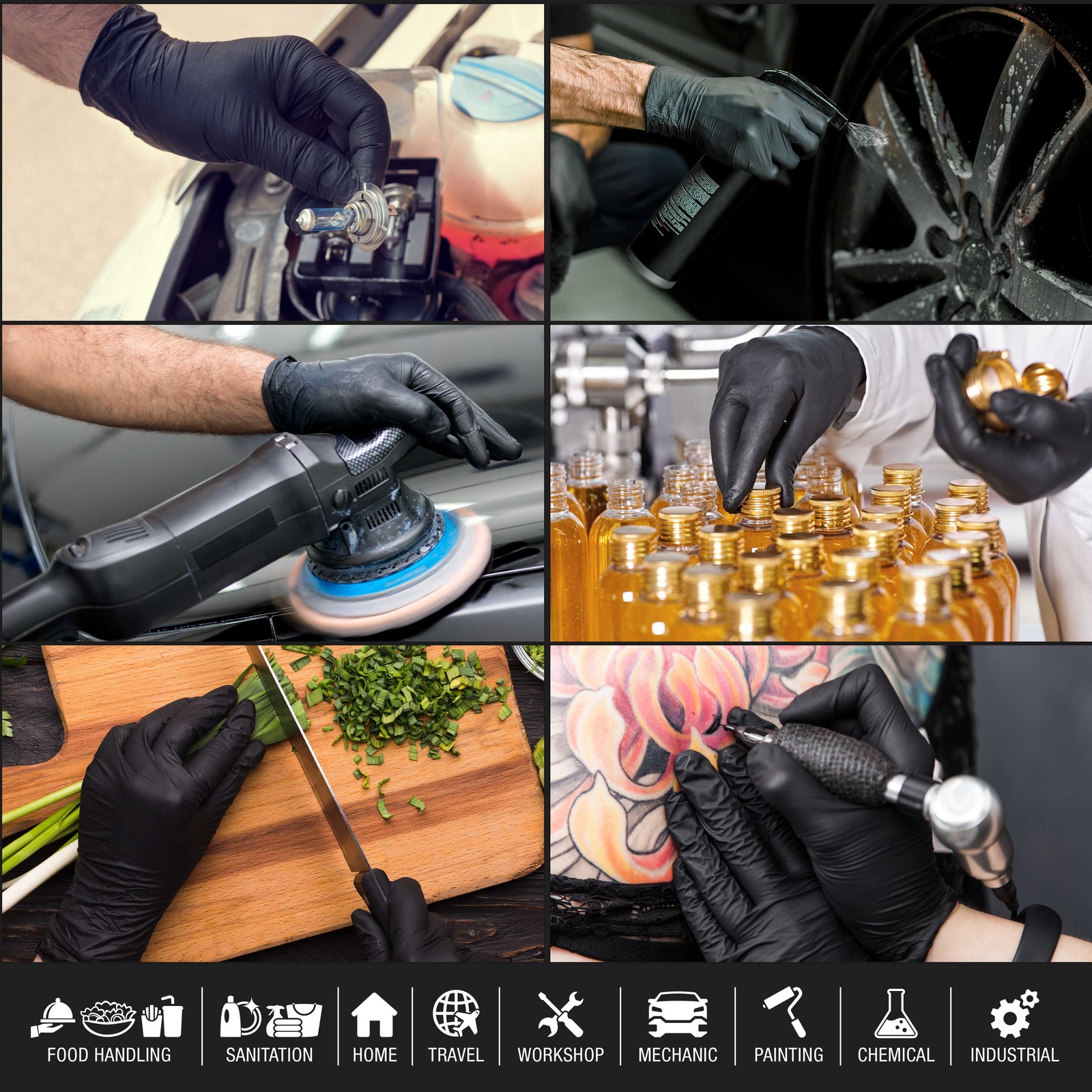 Dura-Gold HD Black Nitrile Disposable Gloves, 3 Boxes of 100, X-Large, 6 Mil
