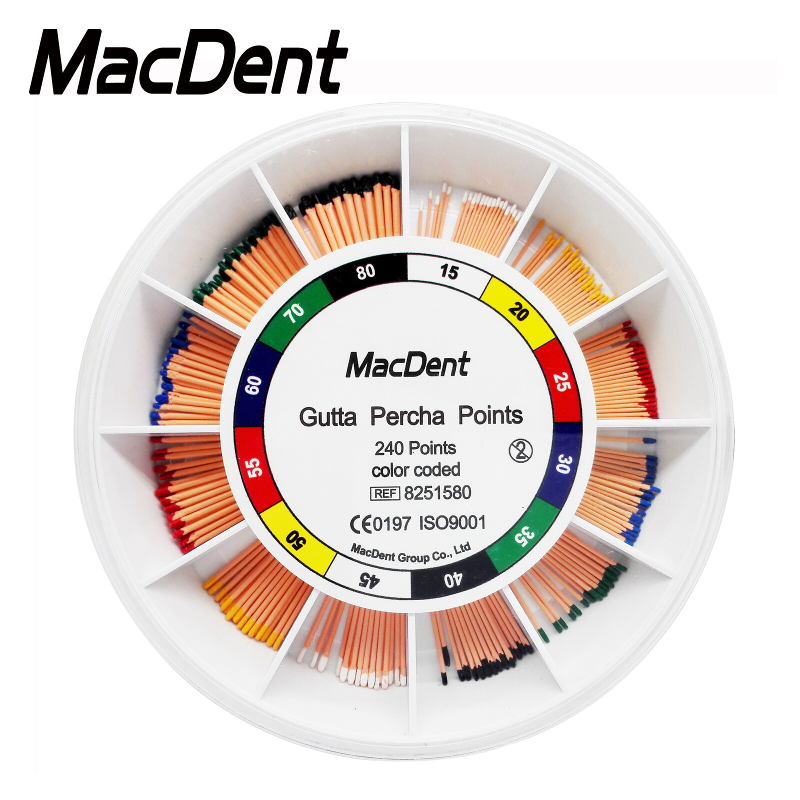 240Pcs MacDent Dental Gutta Percha Points Obturation Endo Color Coded .02 #15-40