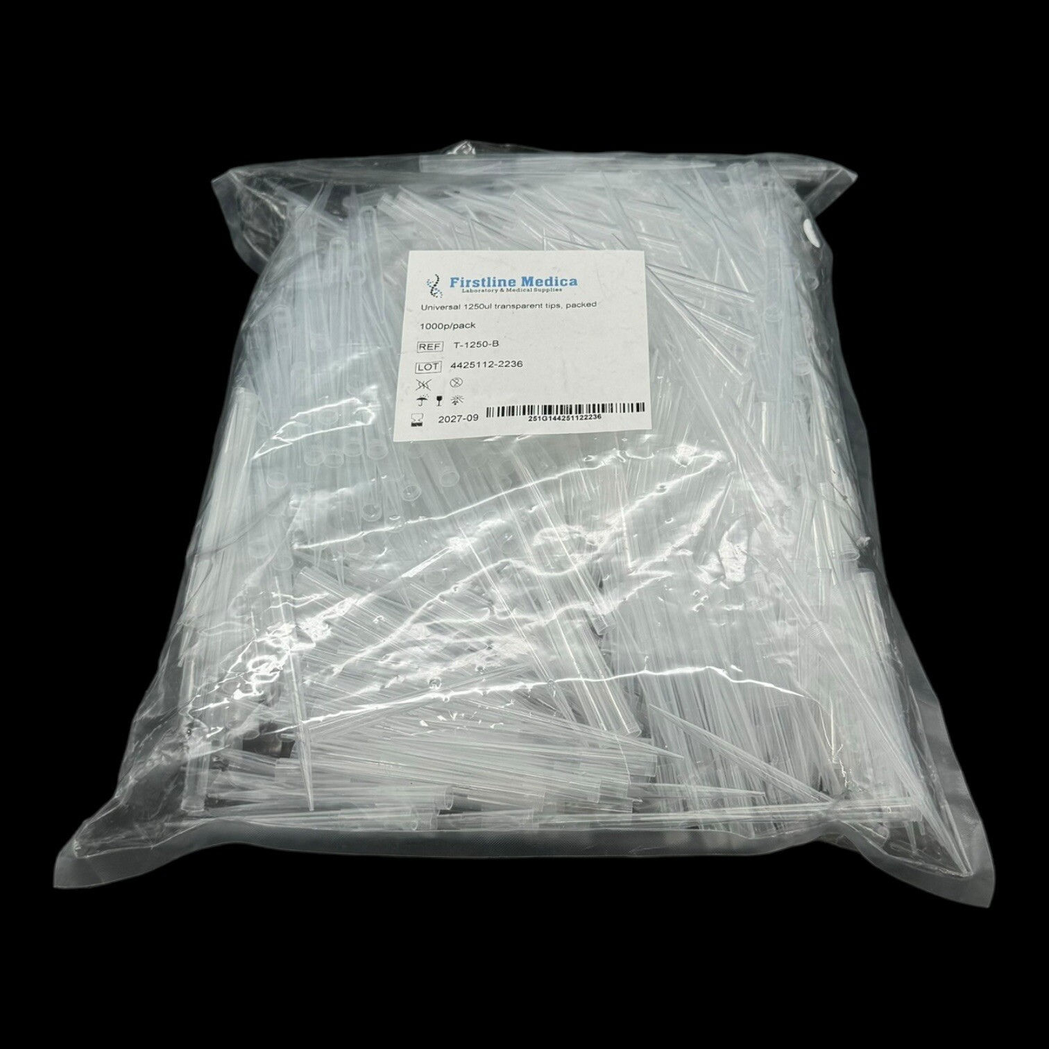 Universal 1250ul transparent tips – packed – 1000p/pack – T1250B