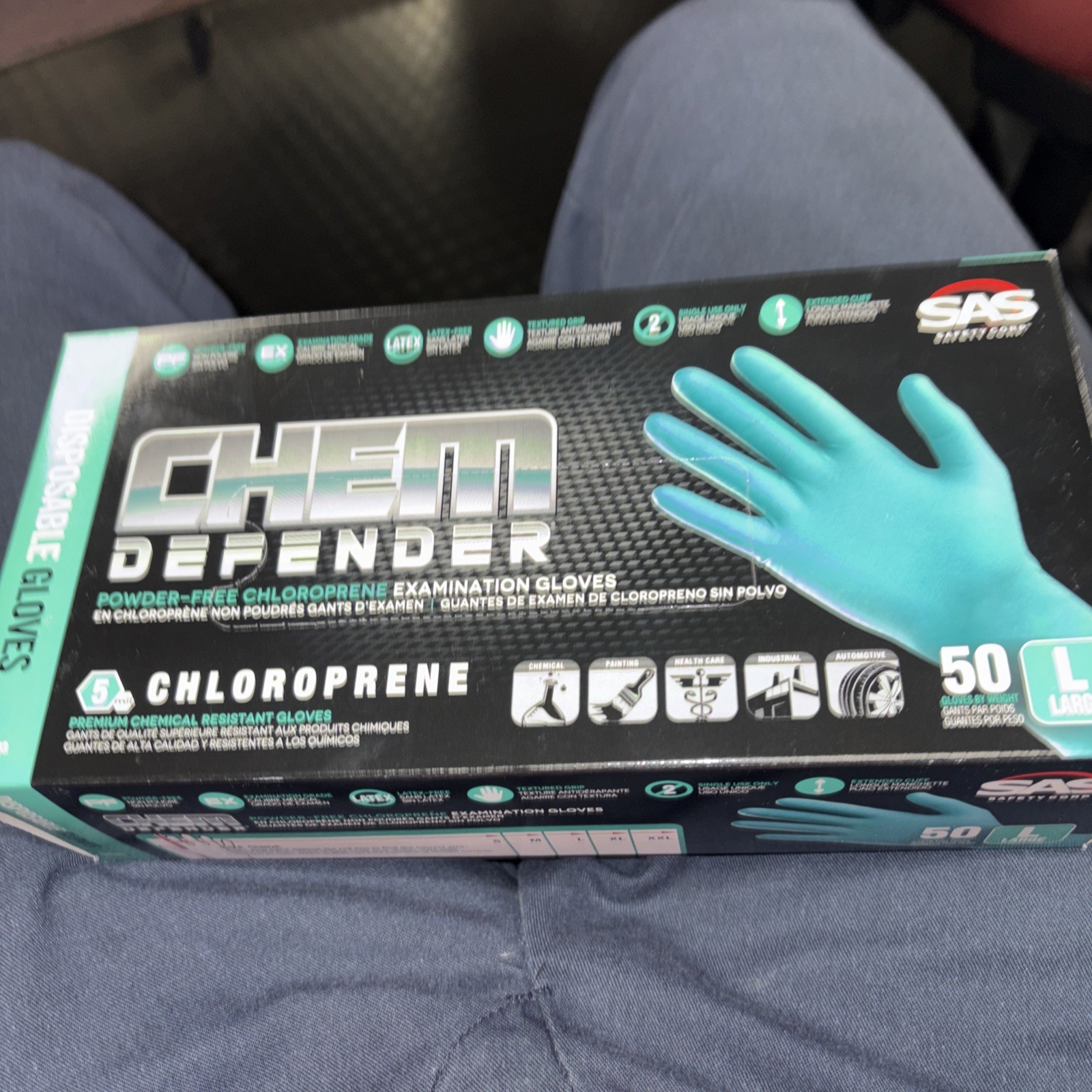 SAS Safety Chem Defender Chloroprene Exam Glove 50/Box Extra Long Choose Size