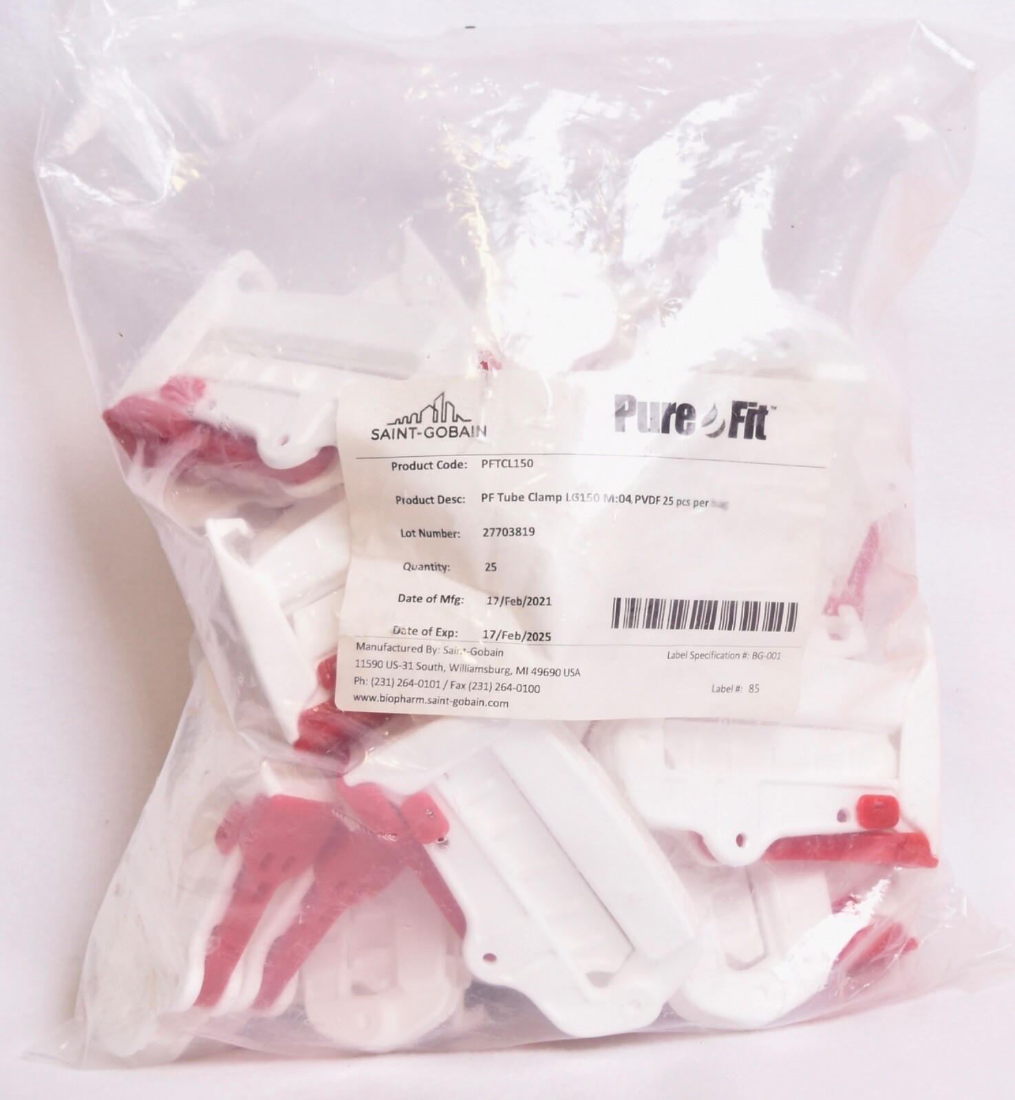 25 Count Saint-Gobain Pure-Fit TCL Tube Clamps PFTCL150 FACTORY SEALED