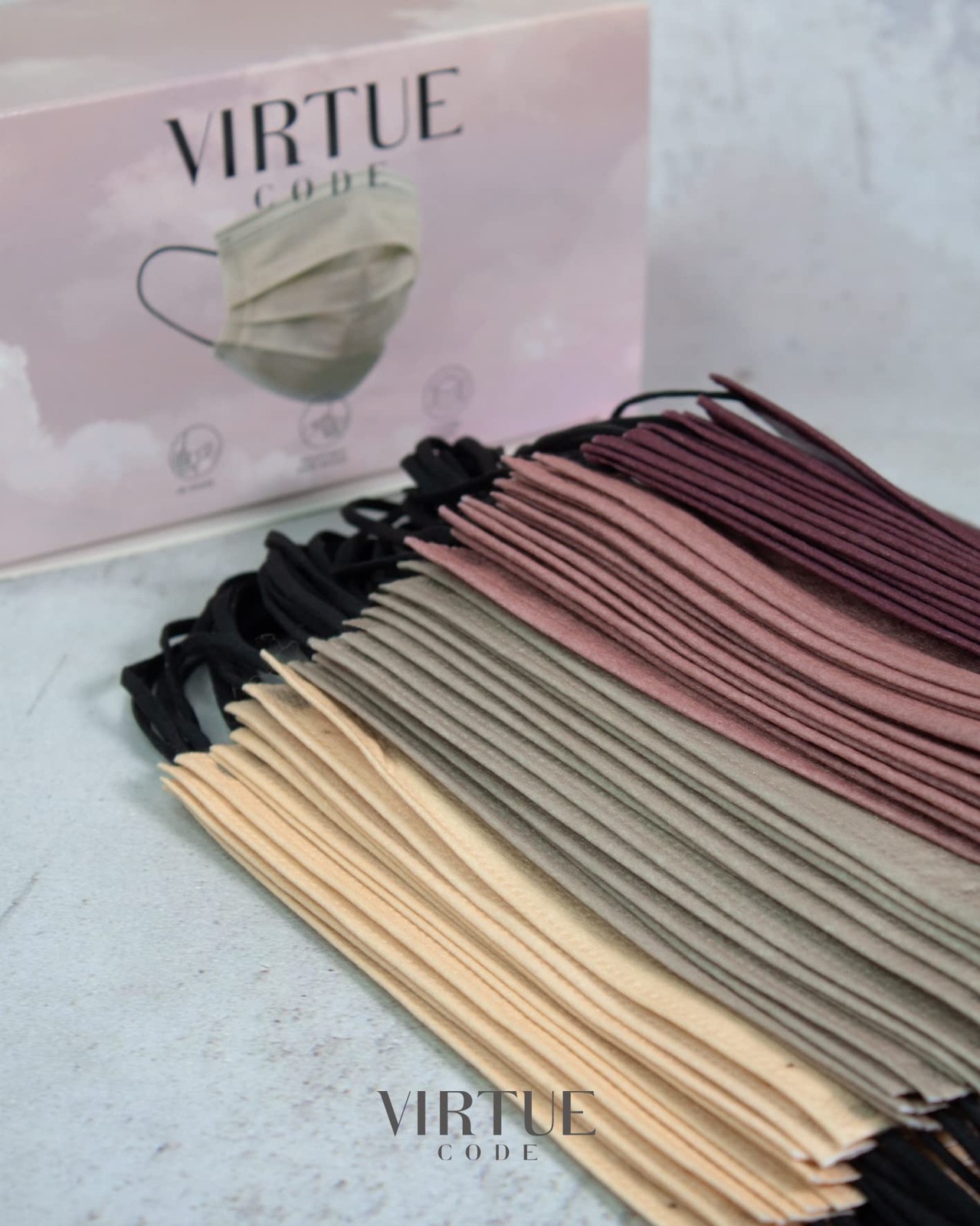VIRTUE CODE Support Face Masks – Soft 3 Ply 50 Count (Pack of 1), Earth Tones