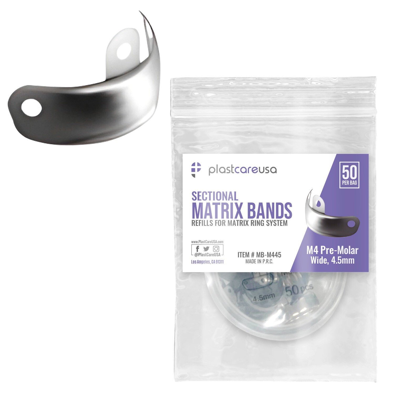 50 4.5mm M4 Pre Molar (Medium) Dental Metal Matrices Sectional Matrix Refills