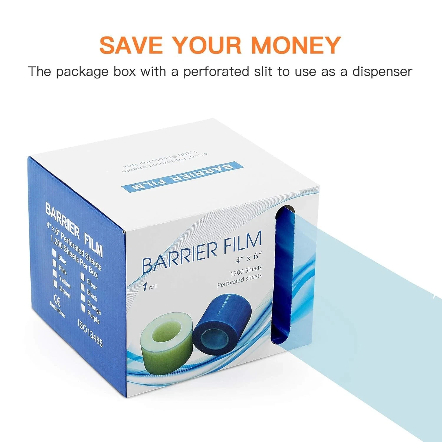 Barrier Film Tattoo Plastic Wrap Blue w/ Dispenser Box 4″ x 6″ 1 Roll 1200 Sheet