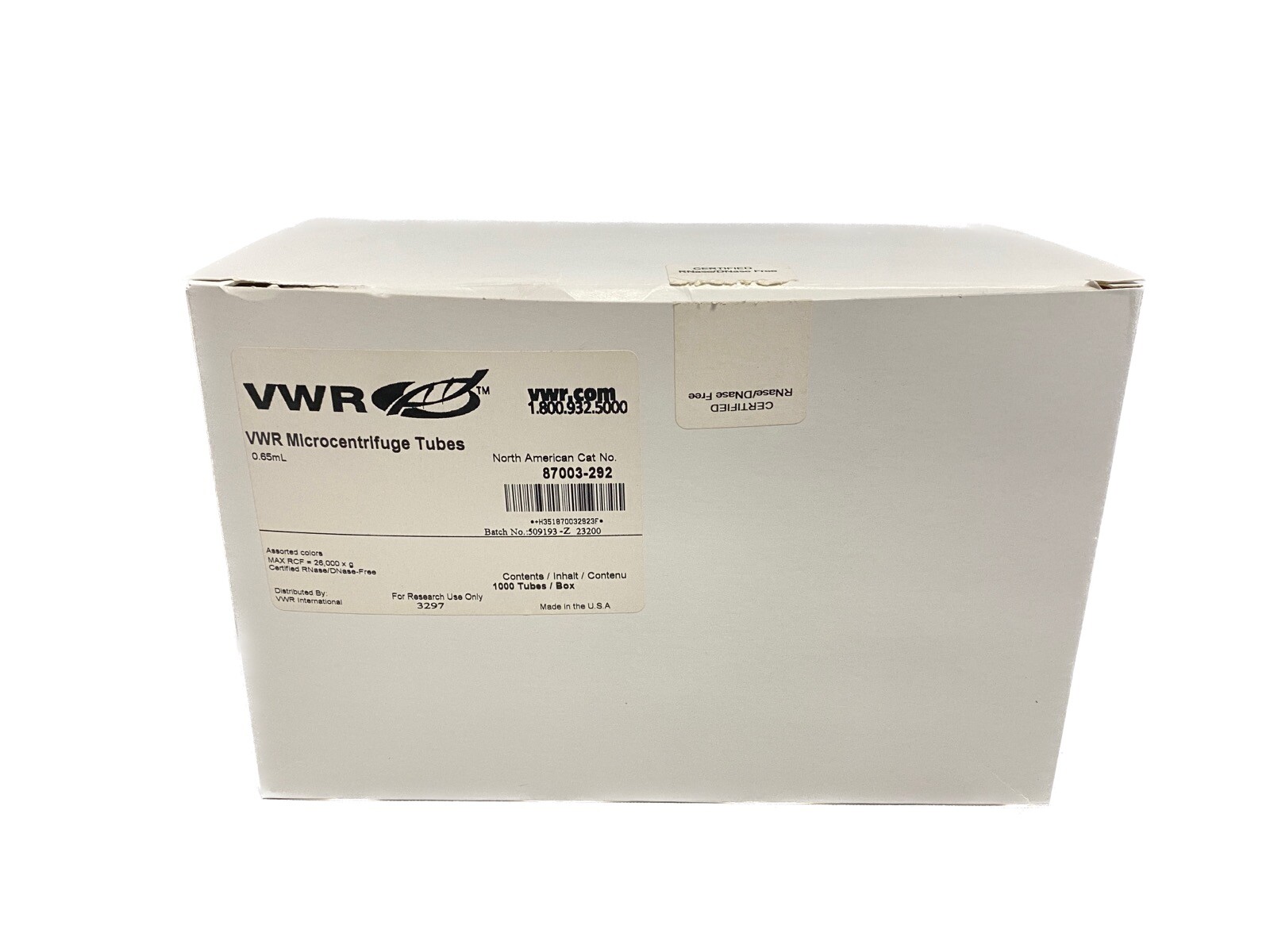 (1000/Pk) VWR 0.65mL Rainbow Microcentrifuge Tubes w/ Att. Caps Conical Bottom