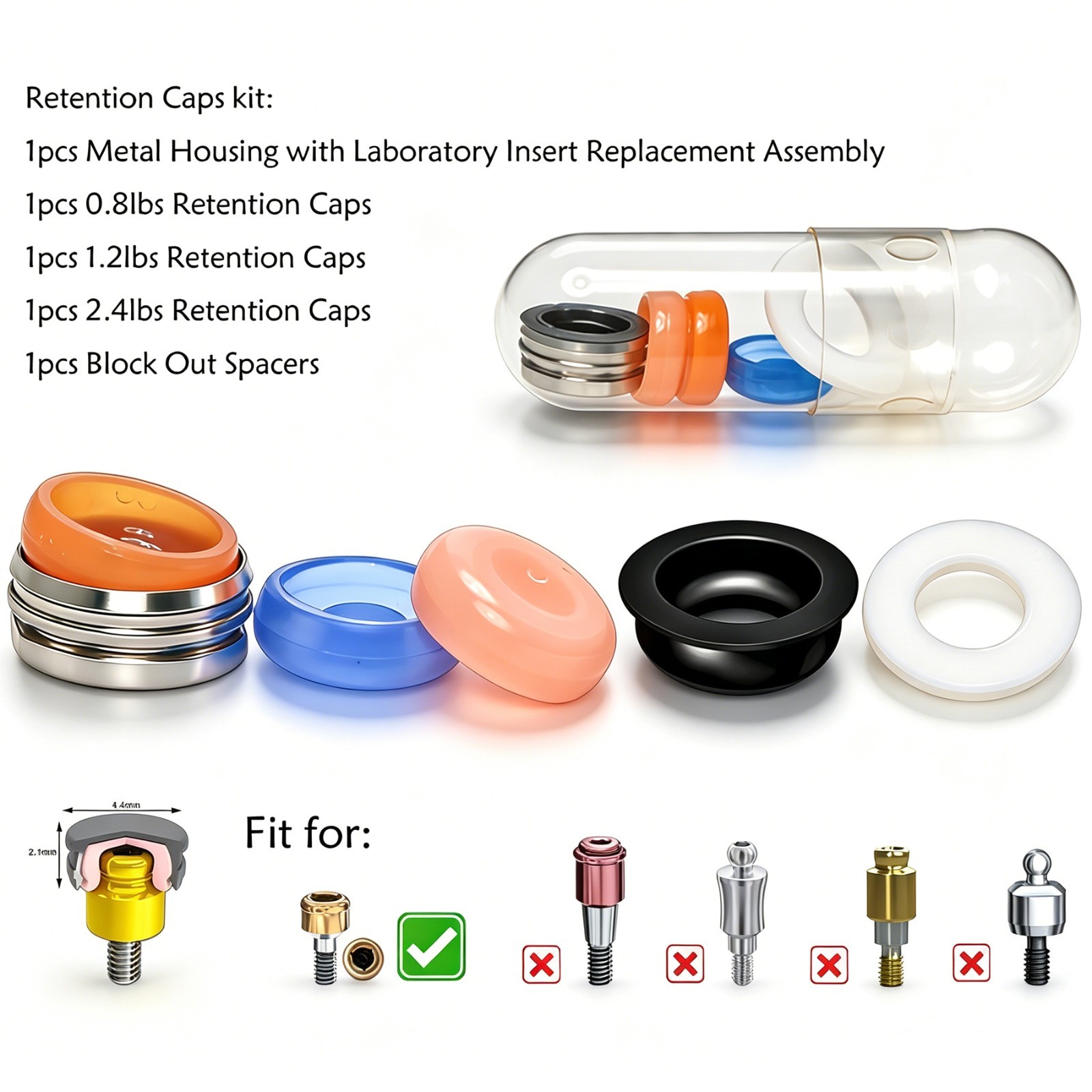 12Pcs US Dental Zest Locator Overdenture Retention Male Caps Replacement Inserts