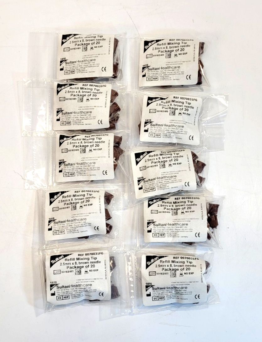 Sultan Refill Mixing Tips 2.5mm x 8 Brown Needle REF 0070031FG Lot of 10 200Tips