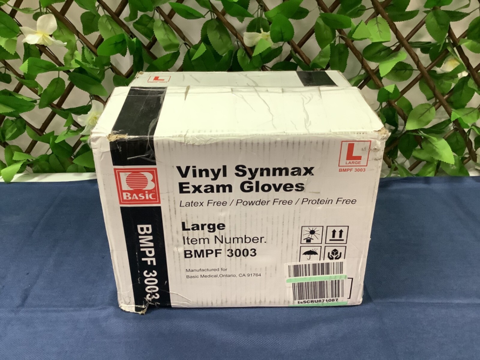 BASIC Vinyl Synthetic Exam Gloves, Blue, BMPF 3003, “L”