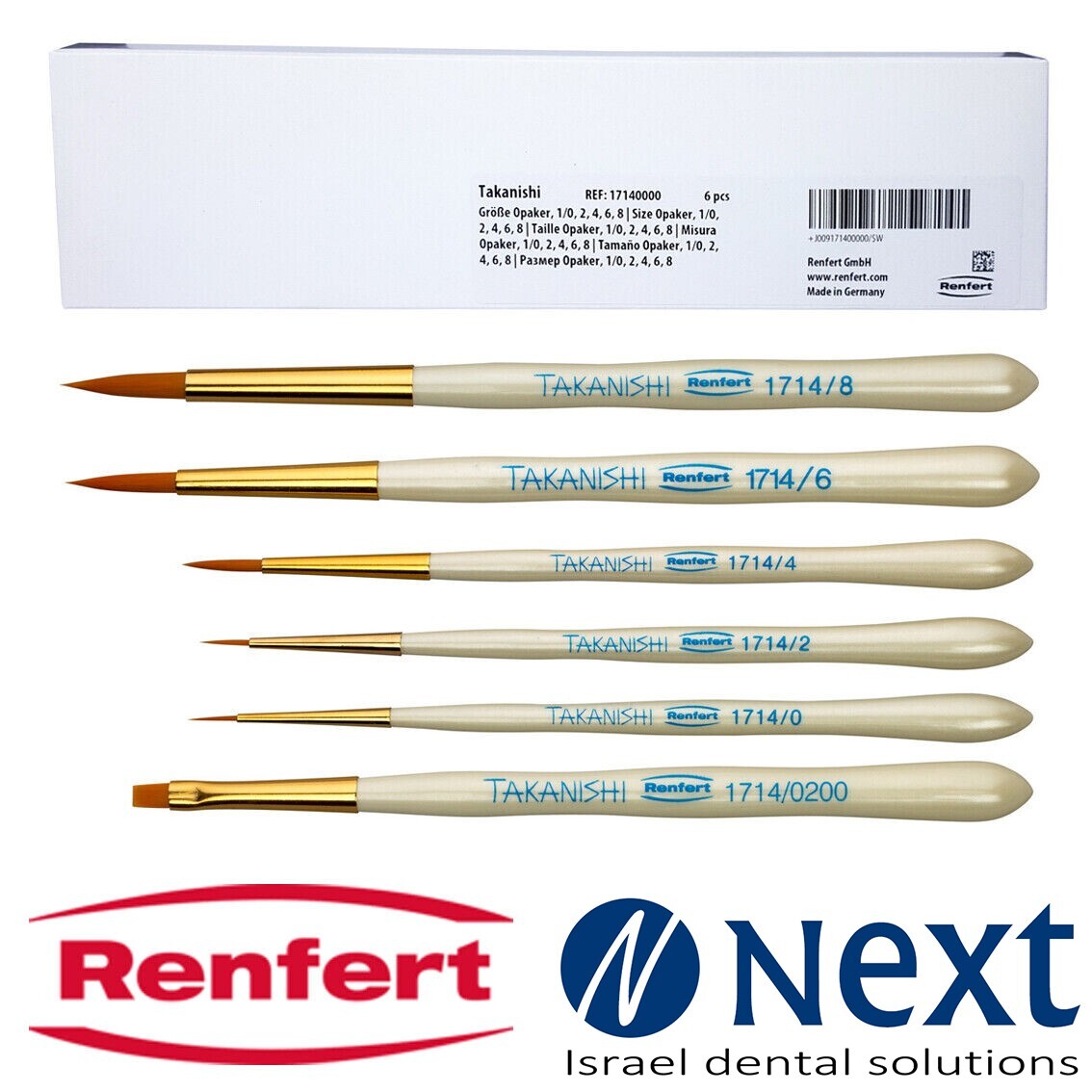 Set Renfert Dental ceramic brush premium Synthetic hair №0-8 Takanishi 17140000
