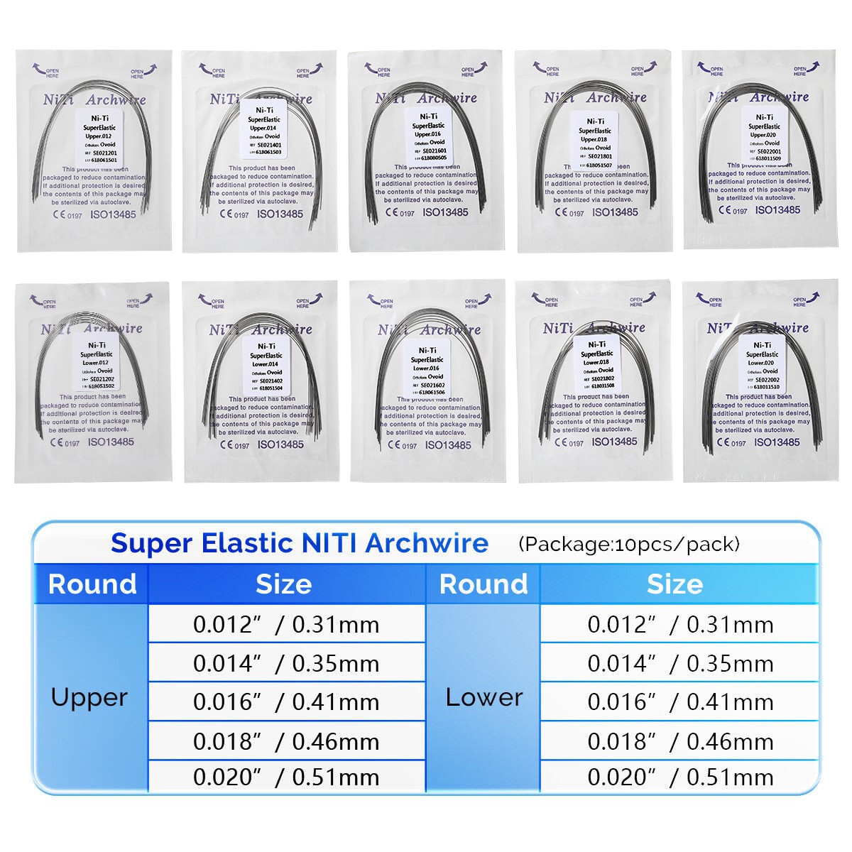Dental Orthodontic Super Elastic NITI Arch Wire Round Ovoid/Nature form 0.99