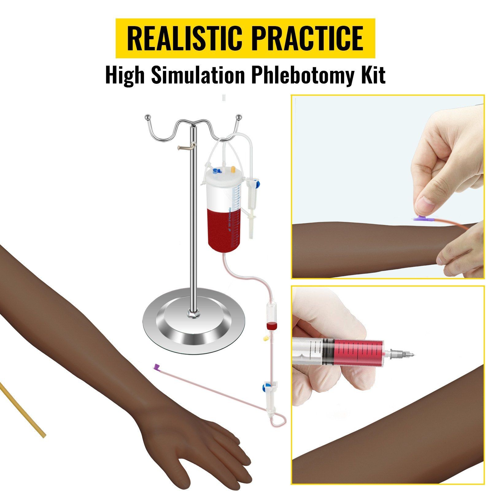 Phlebotomy Simulation Arm Kit Dark Skin 15.94-26.97in Complete Package