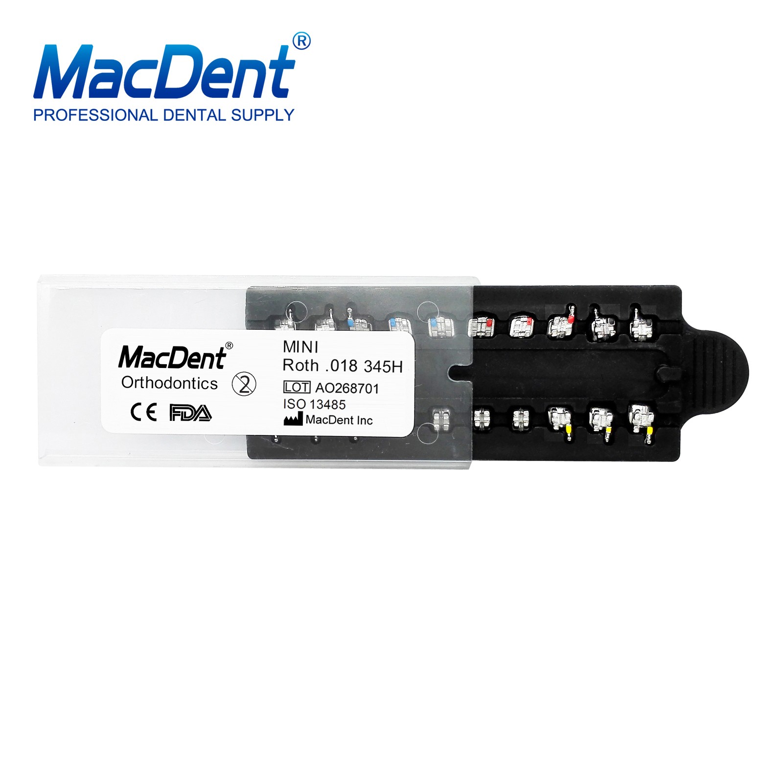 1-50X MacDent Dental Ortho Monoblock Brackets Braces Mini Roth .018 3-4-5 Hooks