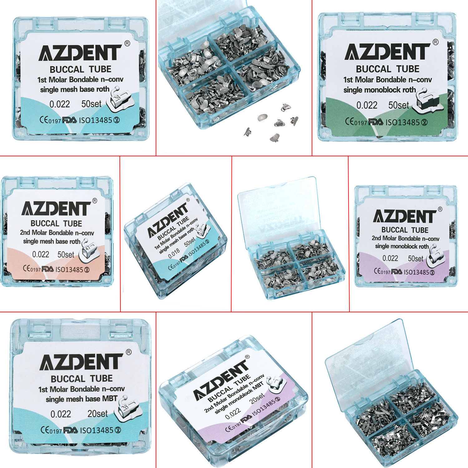 AZDENT Dental Orthodontics Buccal Tubes 1st 2nd Molar Tube Roth MBT 022 018 Type