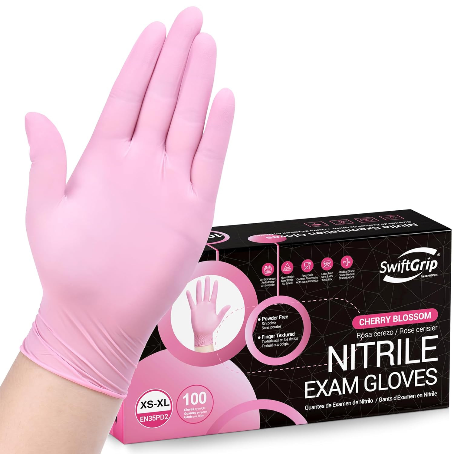 Swiftgrip Pink Nitrile Gloves, 3-Mil, Industrial Gloves Disposable Latex Free, f