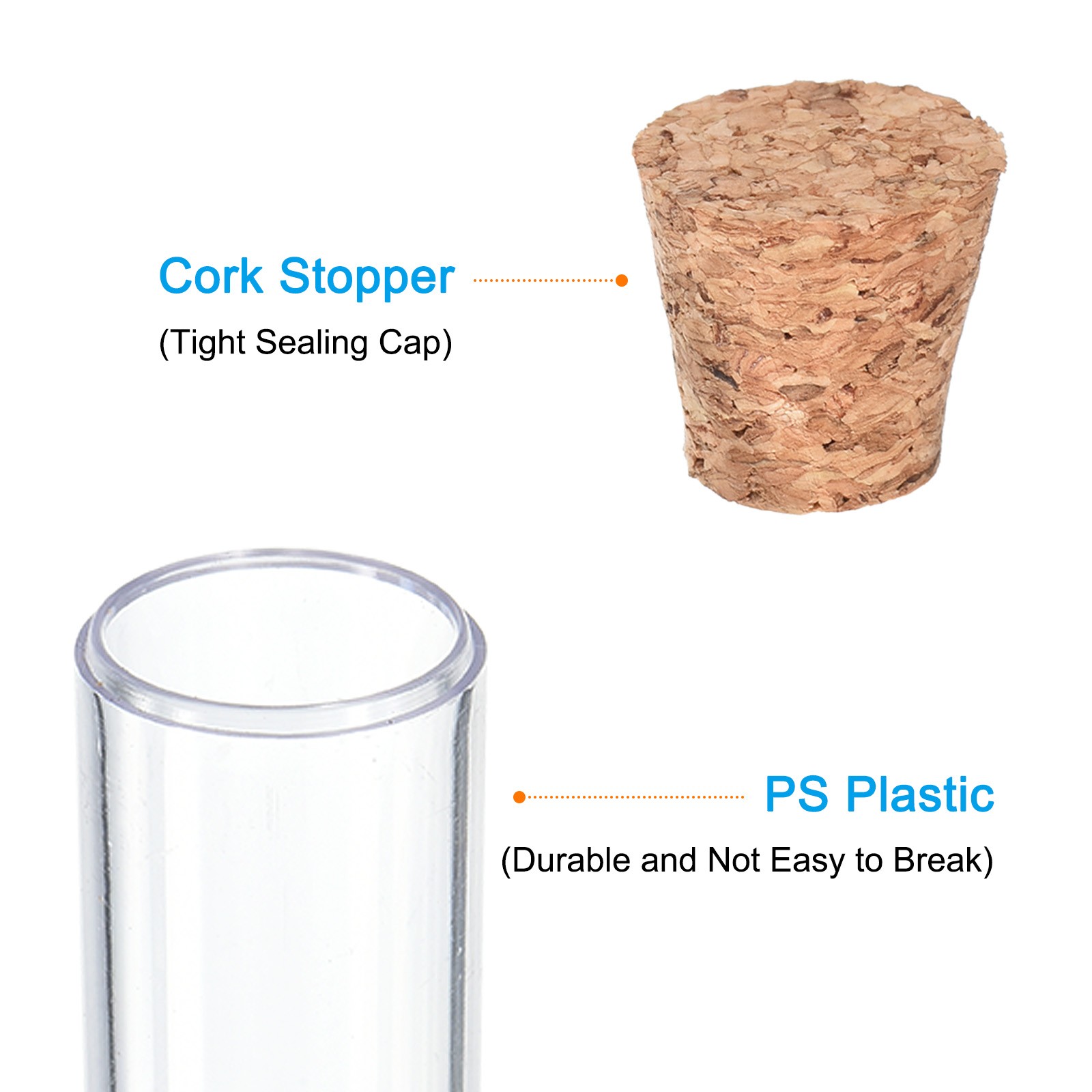 6ml Plastic Test Tubes with Cork Stoppers, 40Pcs 78x13mm Tubes