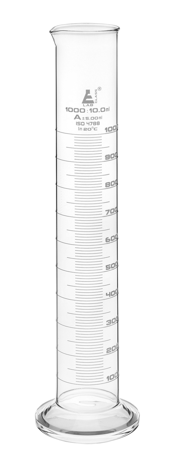 Eisco Labs 1000ml Graduated Cylinder, Class A, White Graduations, Round Base