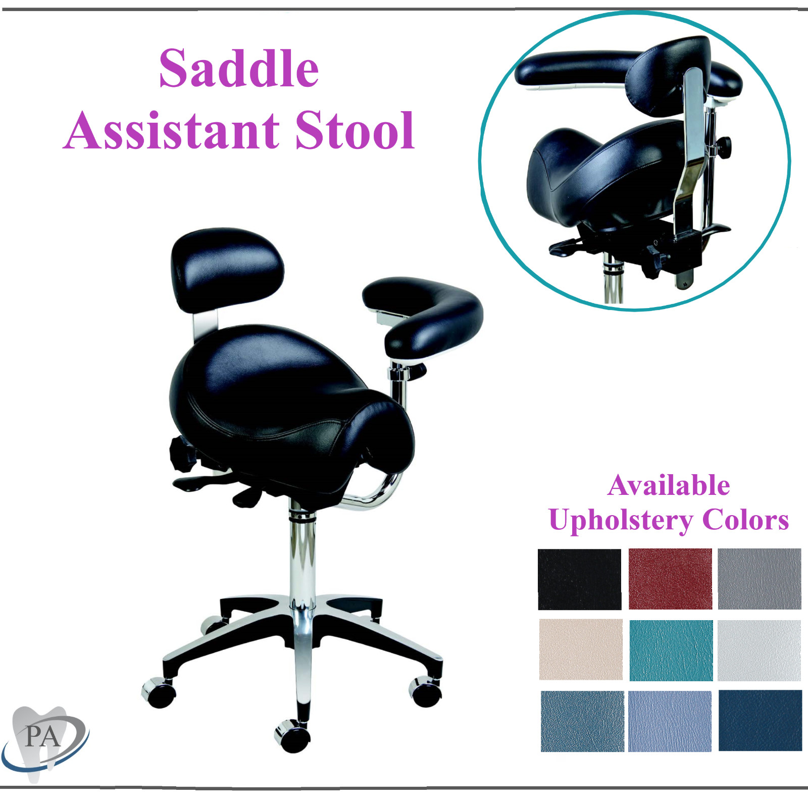 Dental Doctor SADDLE ASSISTANT STOOL Optimized Seat, Pressure Relief 2 Year Wrty