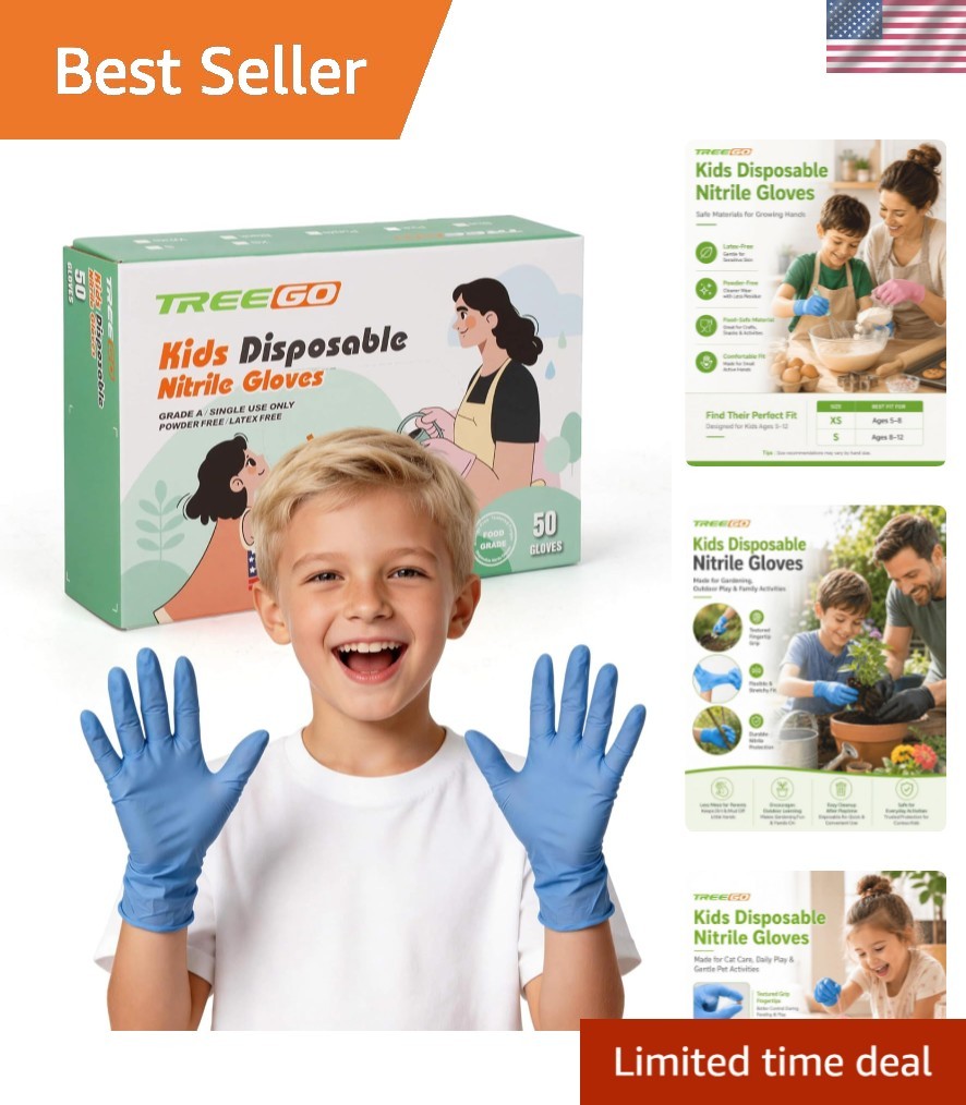 Kids Disposable Gloves for Ages 4–8, Blue Kids Nitrile Gloves Food Safe Latex…