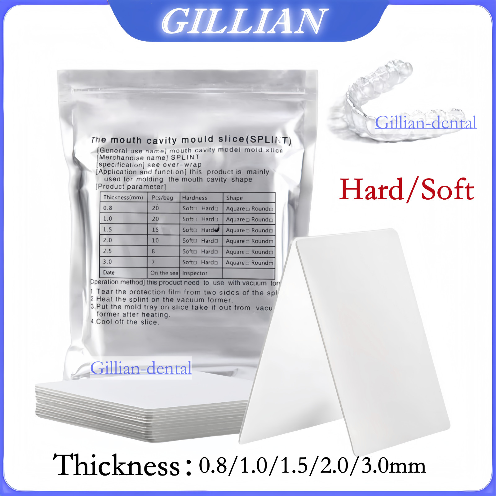 Dental Orthodontic Splint Retainer Vacuum Forming Sheet Soft/Hard 0.8-3.0mm