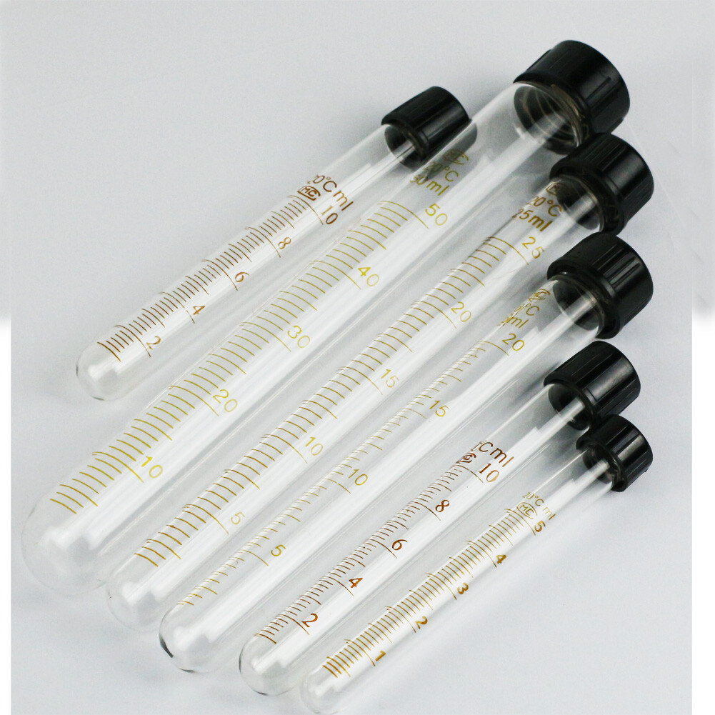 5-50 Pcs Laboratory Clear Glass Test Tube Round Bottom Graduated with Screw Cap