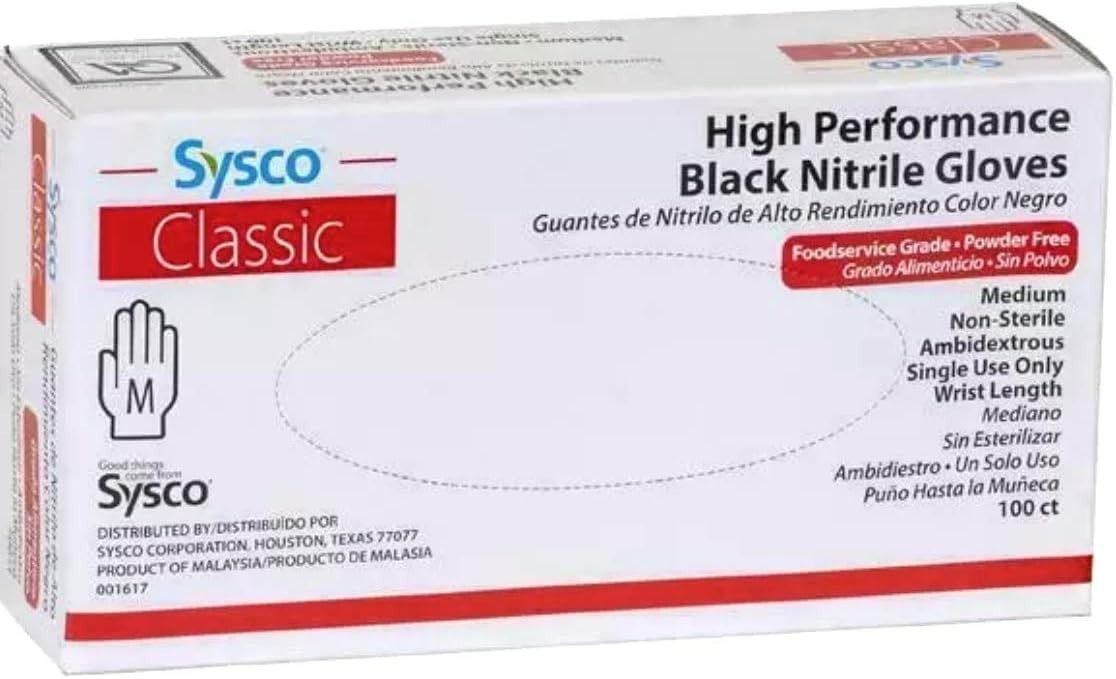 SYSCO HIGH Performance Black Nitrile – Medium – Box with 100 Gloves
