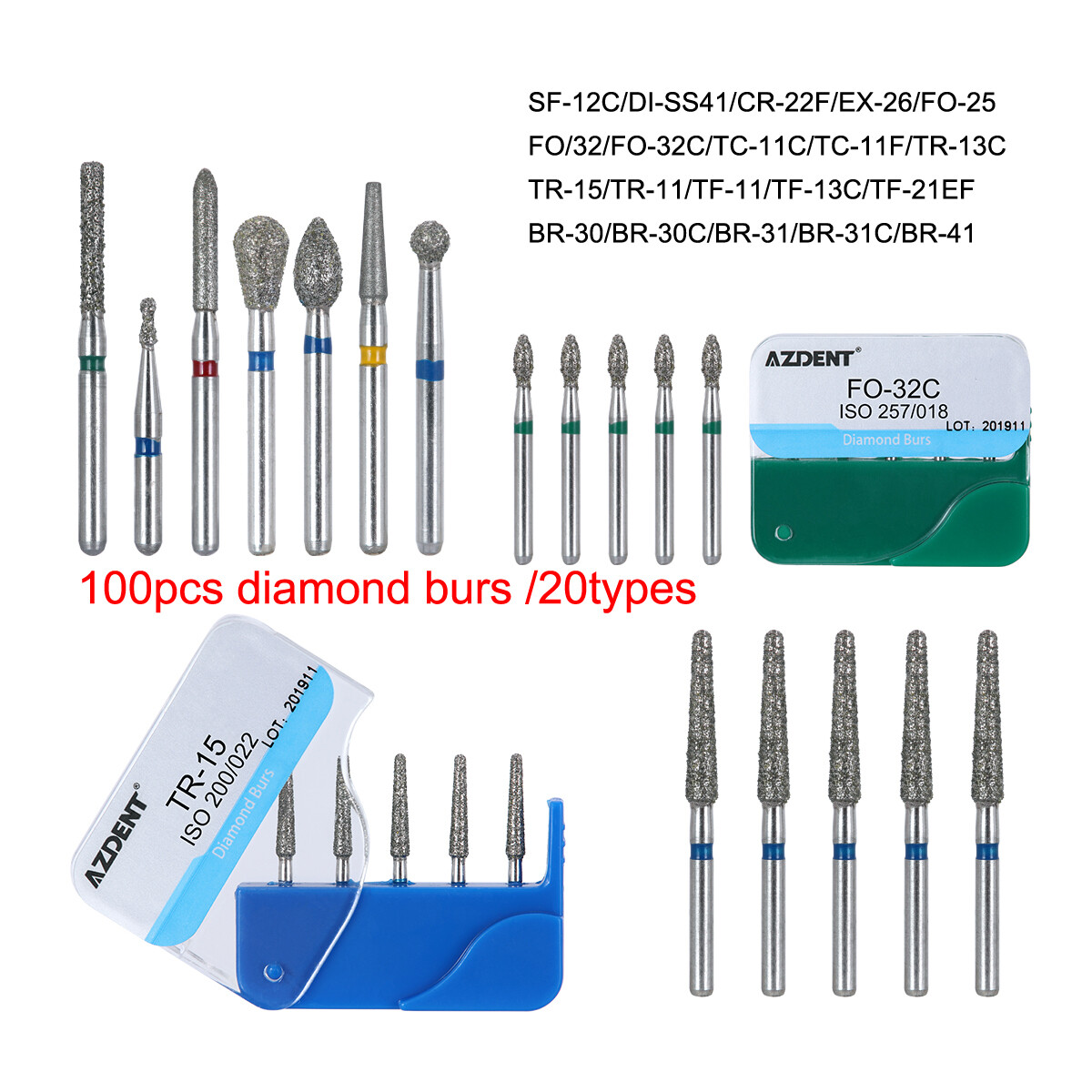 100pcs Dental Diamond Burs for High Speed Handpiece Medium FG 1.6mm
