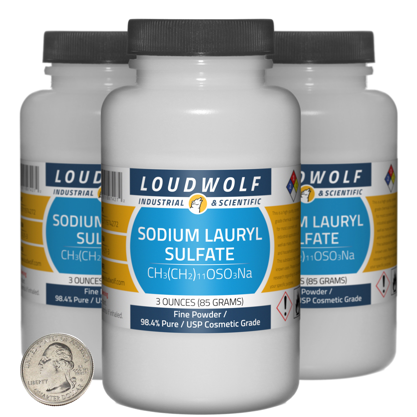 Sodium Lauryl Sulfate / 9 Oz / 3 Bottles / 98.4% USP Cosmetic Grade