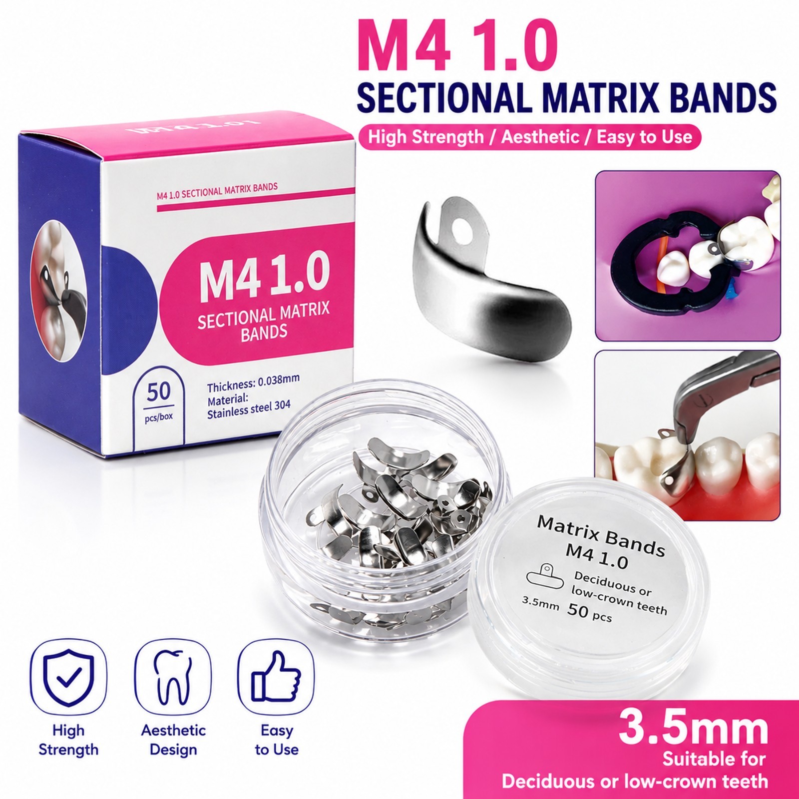 Dental Sectional Matrix Bands Metal Matrices Strip Fit Palodent Garrison 50PCS