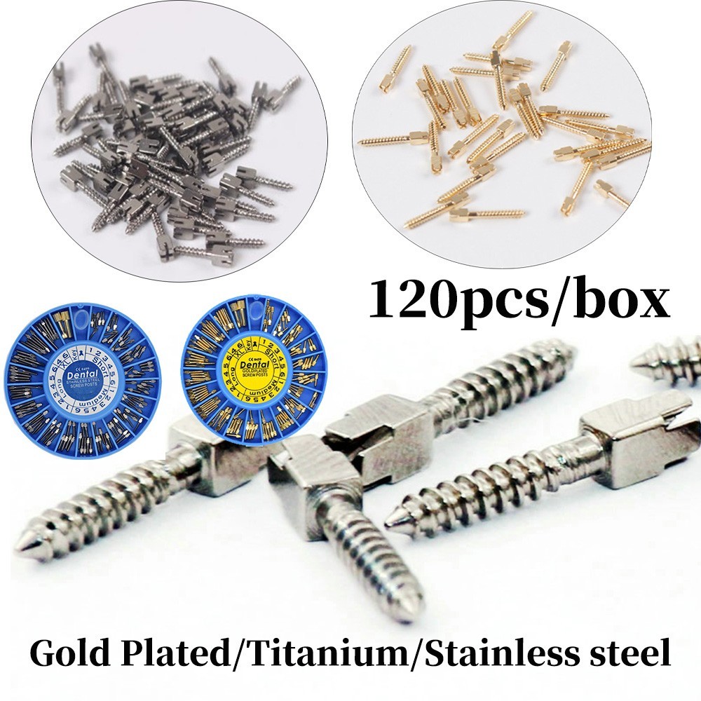 120pcs/kit Dental Screw Post Completed Kit Silver/Gold Plated Endo Conical Pins
