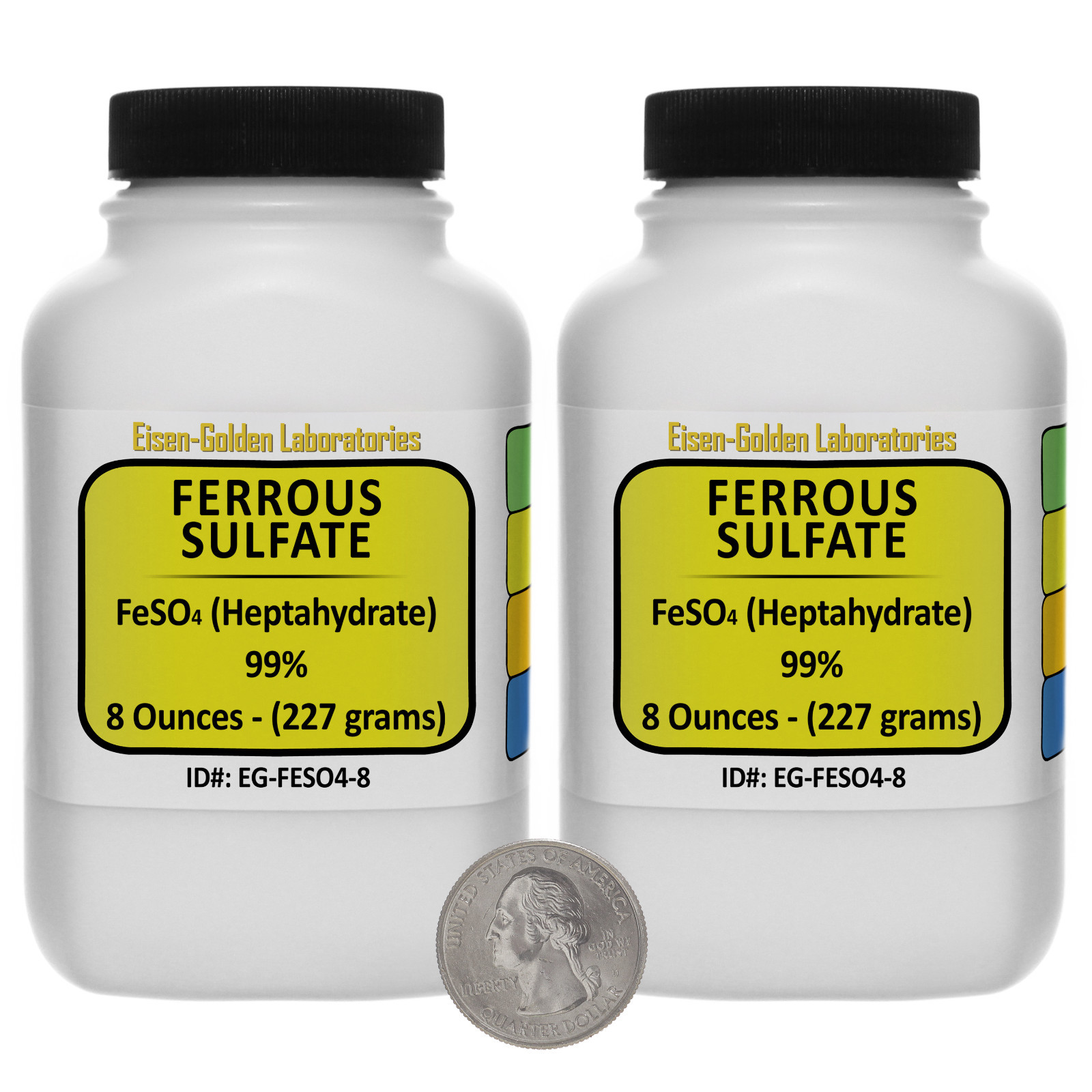 Ferrous Sulfate [FeSO4] 99% ACS Grade Powder 1 Lb in Two Space-Saver Bottles USA