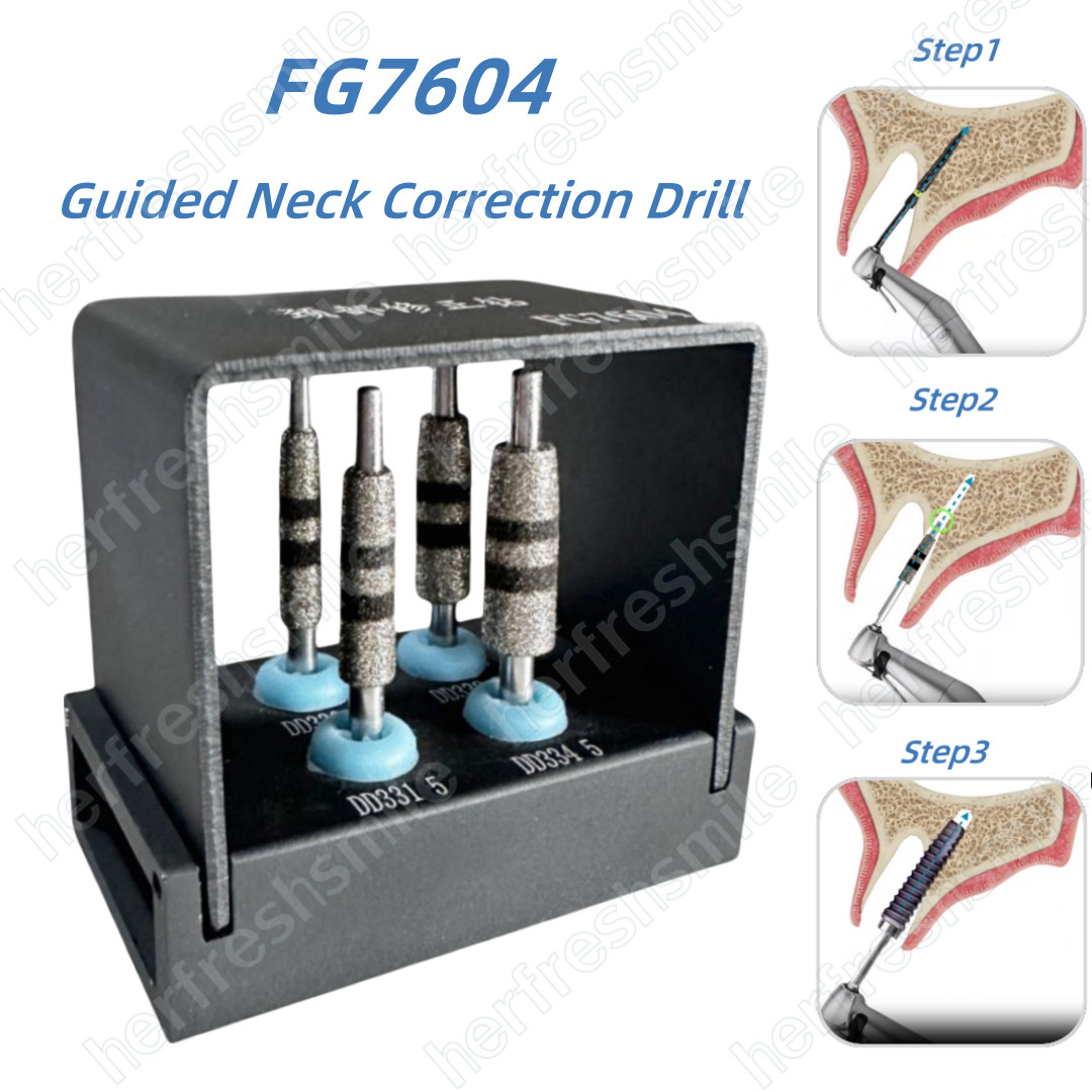 Dental Implant Guided Neck Correction Drills FG7604 Diamond Drum Burs 4Pcs/Set