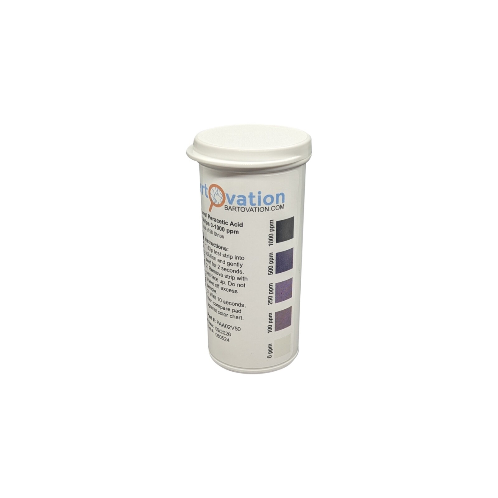 High-level Peracetic Acid Test Strips, 0-500 ppm [Vial of 50 Strips]