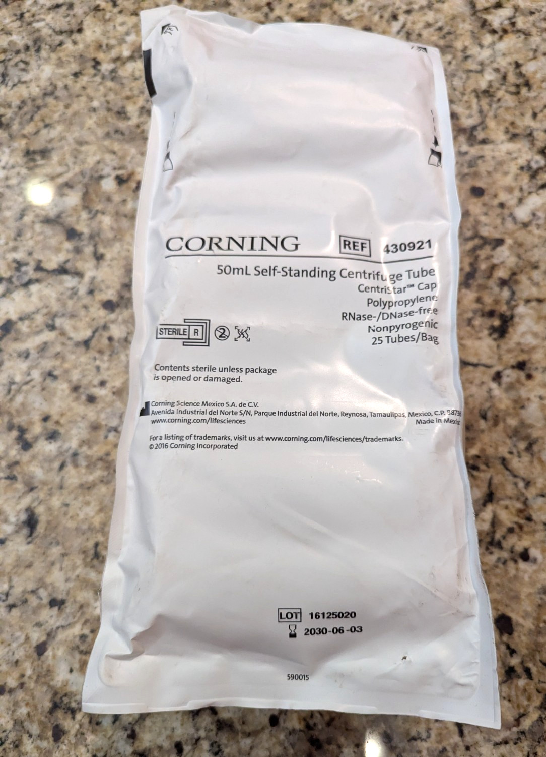Corning 50ml Self Standing Centrifuge Tube REF 430921 Polypropylene 25 tubes