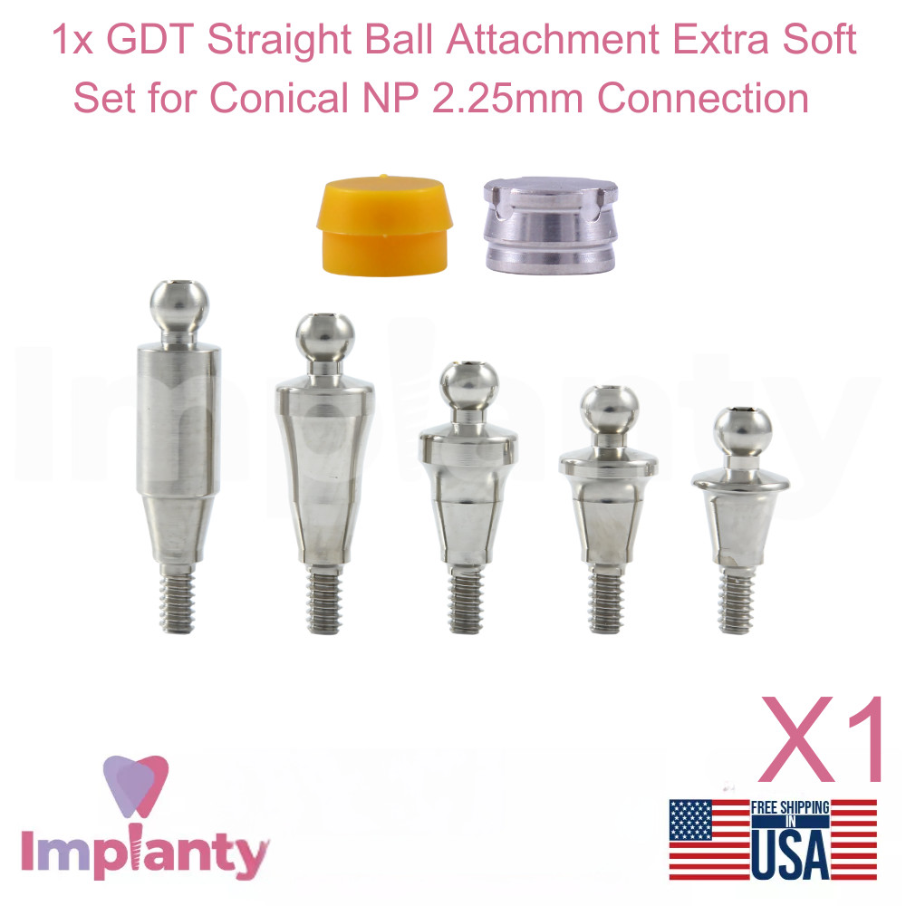 1x Dental Straight Ball Attachment Extra Soft Set Conical Connection NP 2.25mm