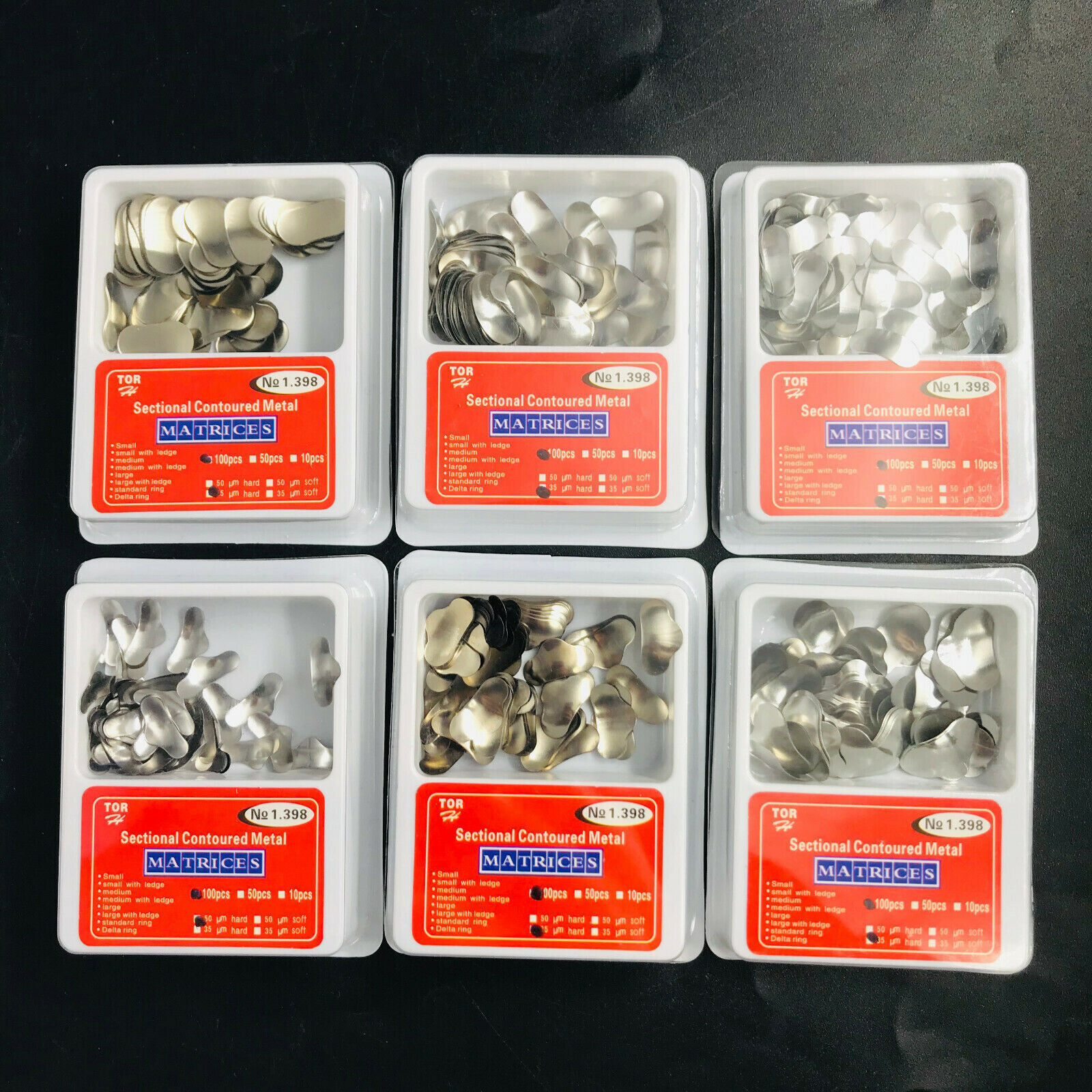 100×Dental Matrices Sectional Contoured Metal Hard Band Matrix Refill 35μm S/M/L
