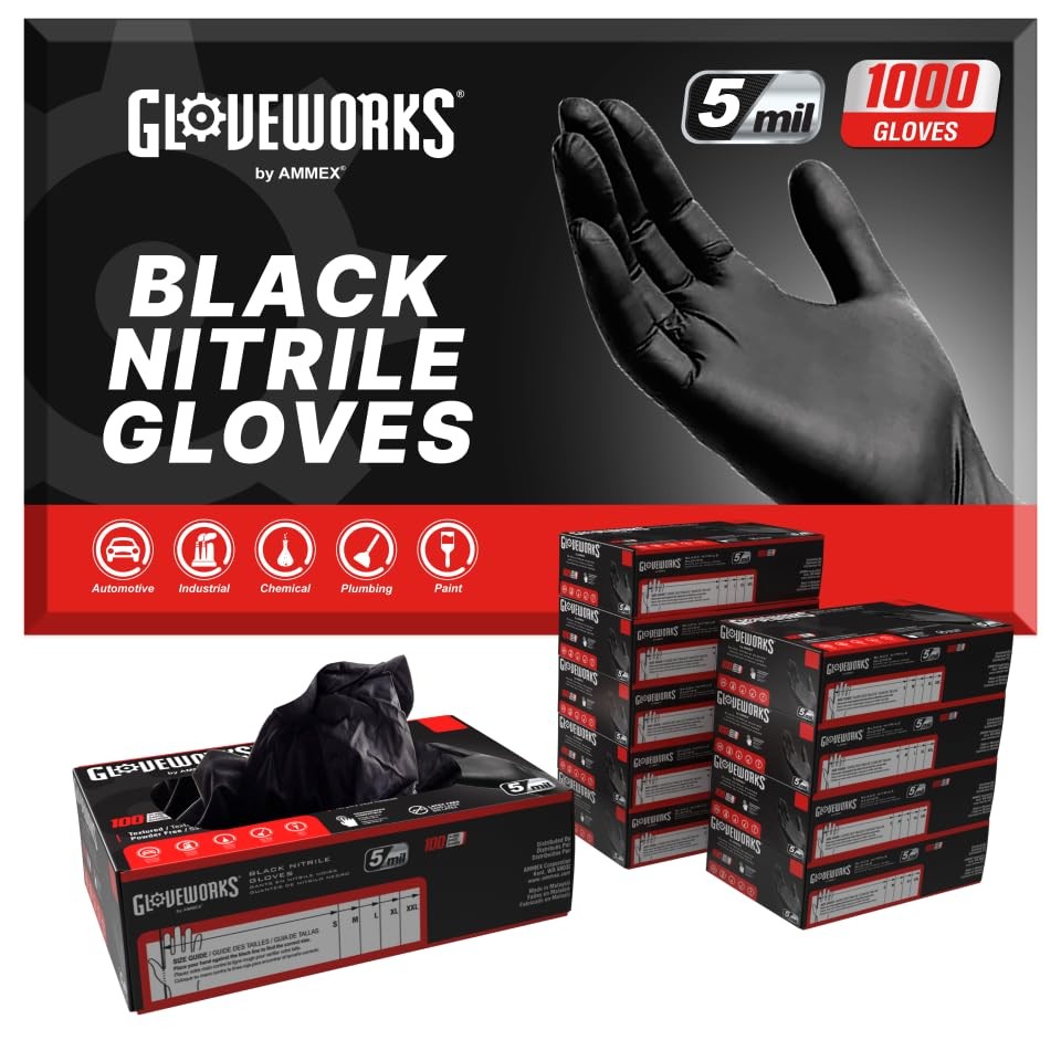 Black Nitrile Gloves 5 Mil Disposable for Food Service, Cooking, Professional…