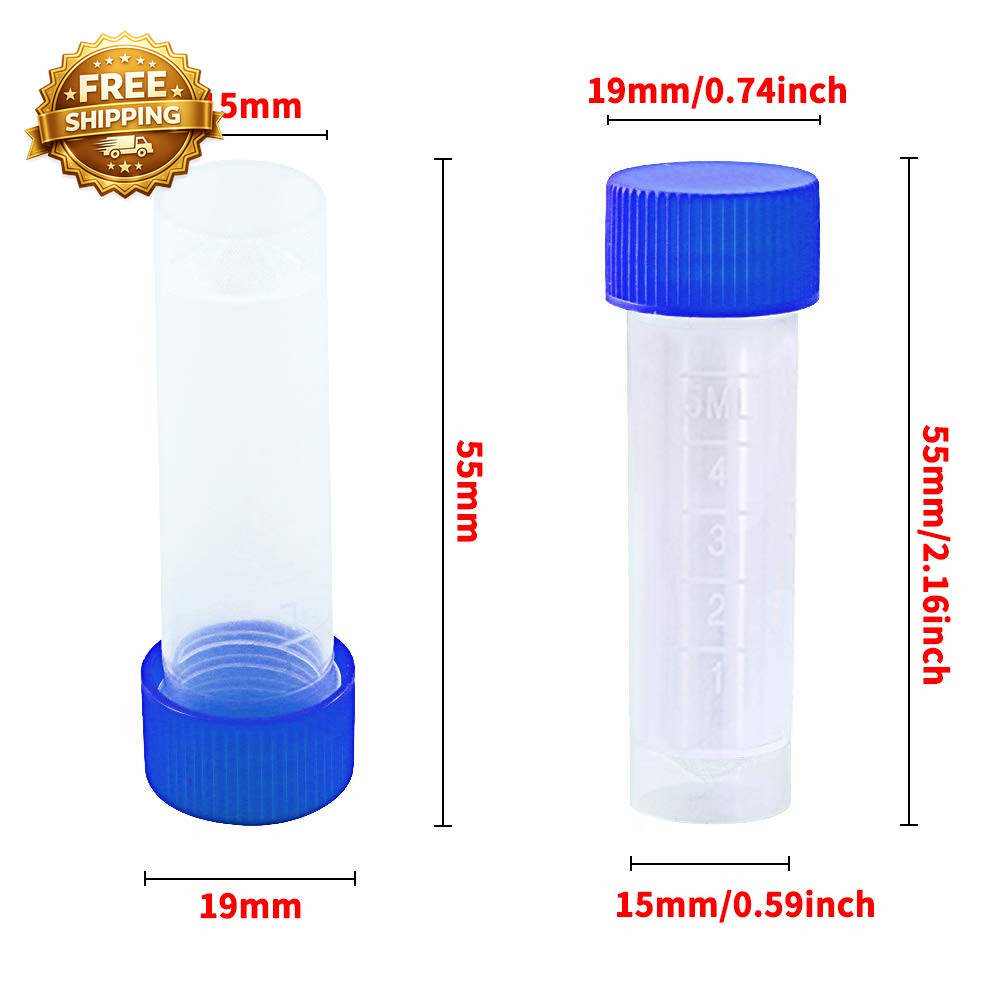 50PCS 5Ml Plastic Graduated Vial Tube with Screw Caps Small Test Sample Bottles