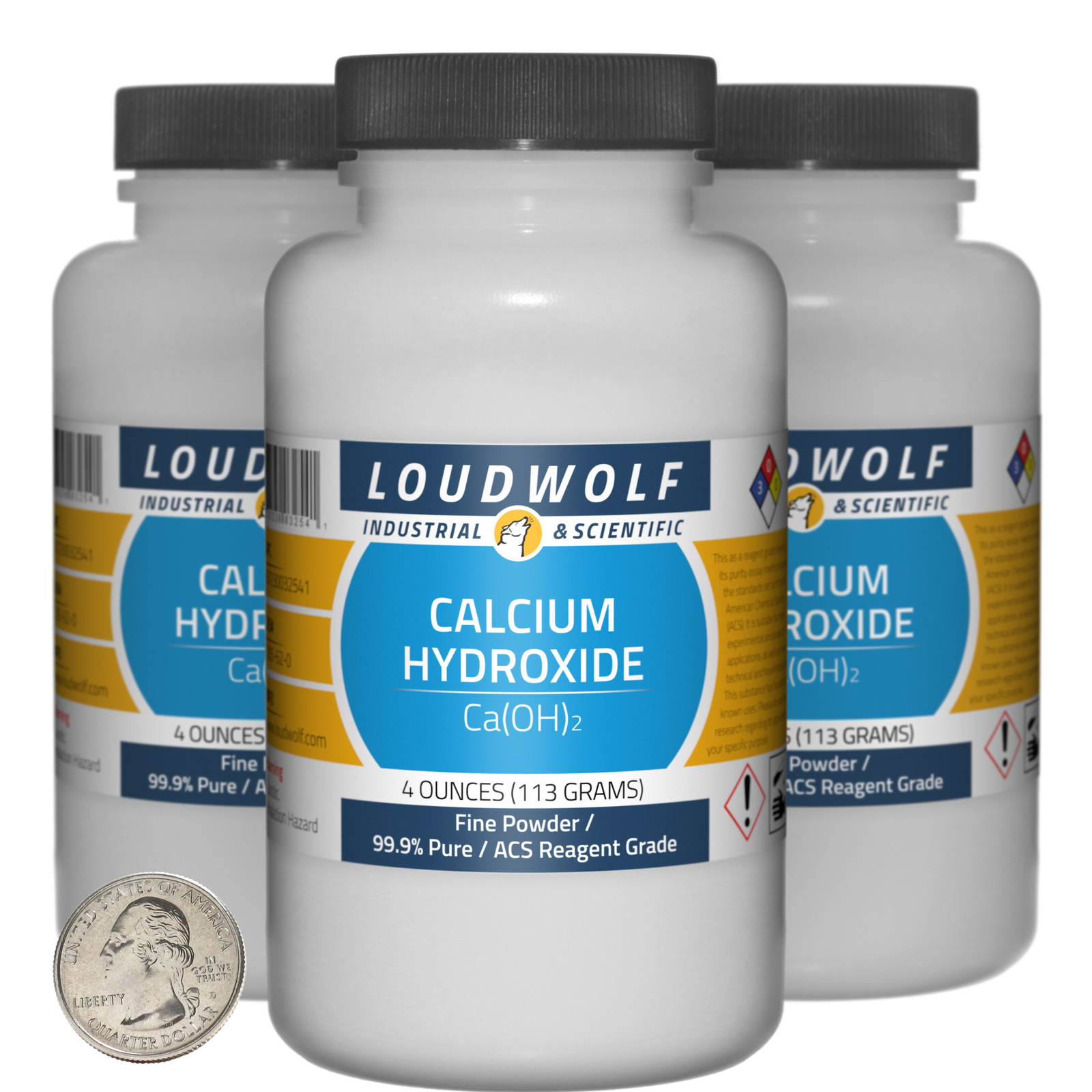 Calcium Hydroxide / 12 Oz / 3 Bottles / 99.9% ACS Reagent Grade / Fine Powder
