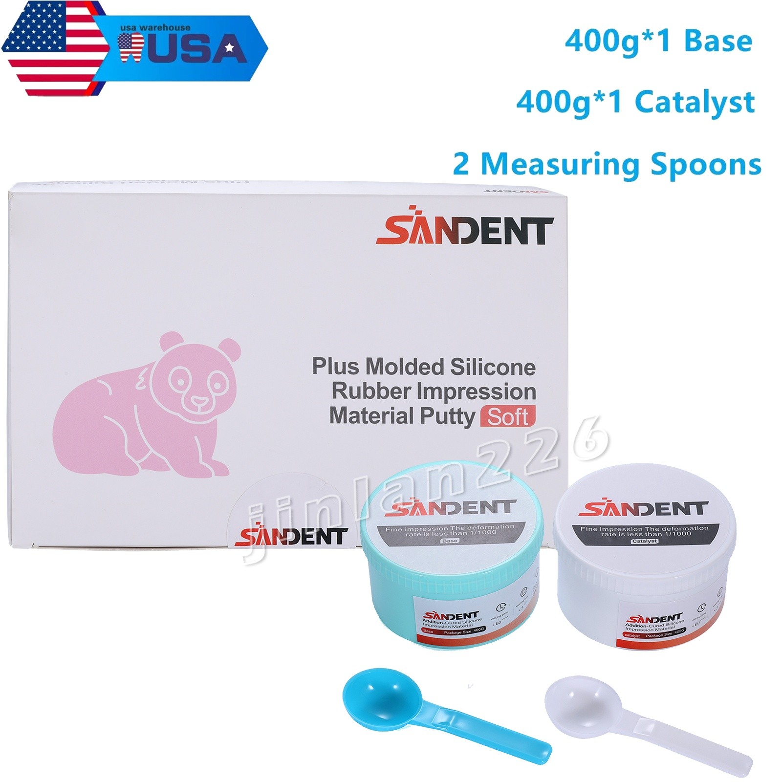 2X400g Dental Impression Material silicone Putty Soft Catalyst Base Regular