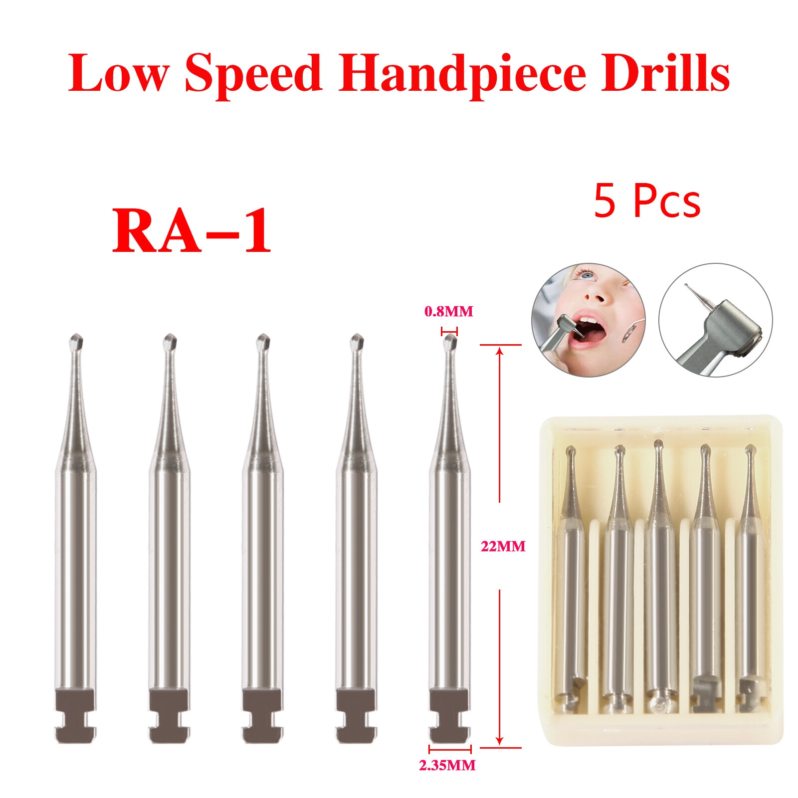 Dental Slow Speed Contra Angle Latch Handpiece / RA1-RA8 Round Carbide Burs to