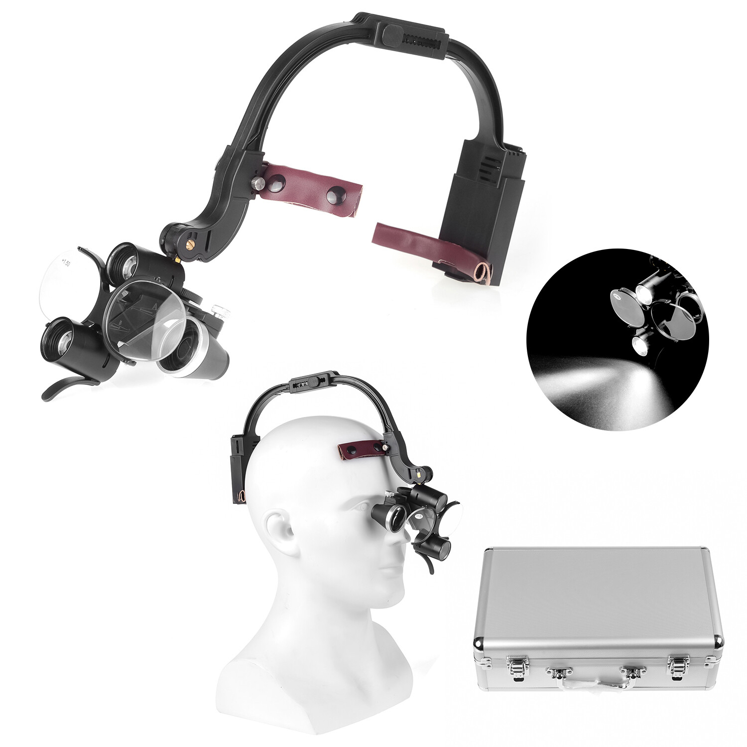 Dental Double LED Headlight 5W Surgical Headlamp+2.5X Loupes Presbyopic Glasses