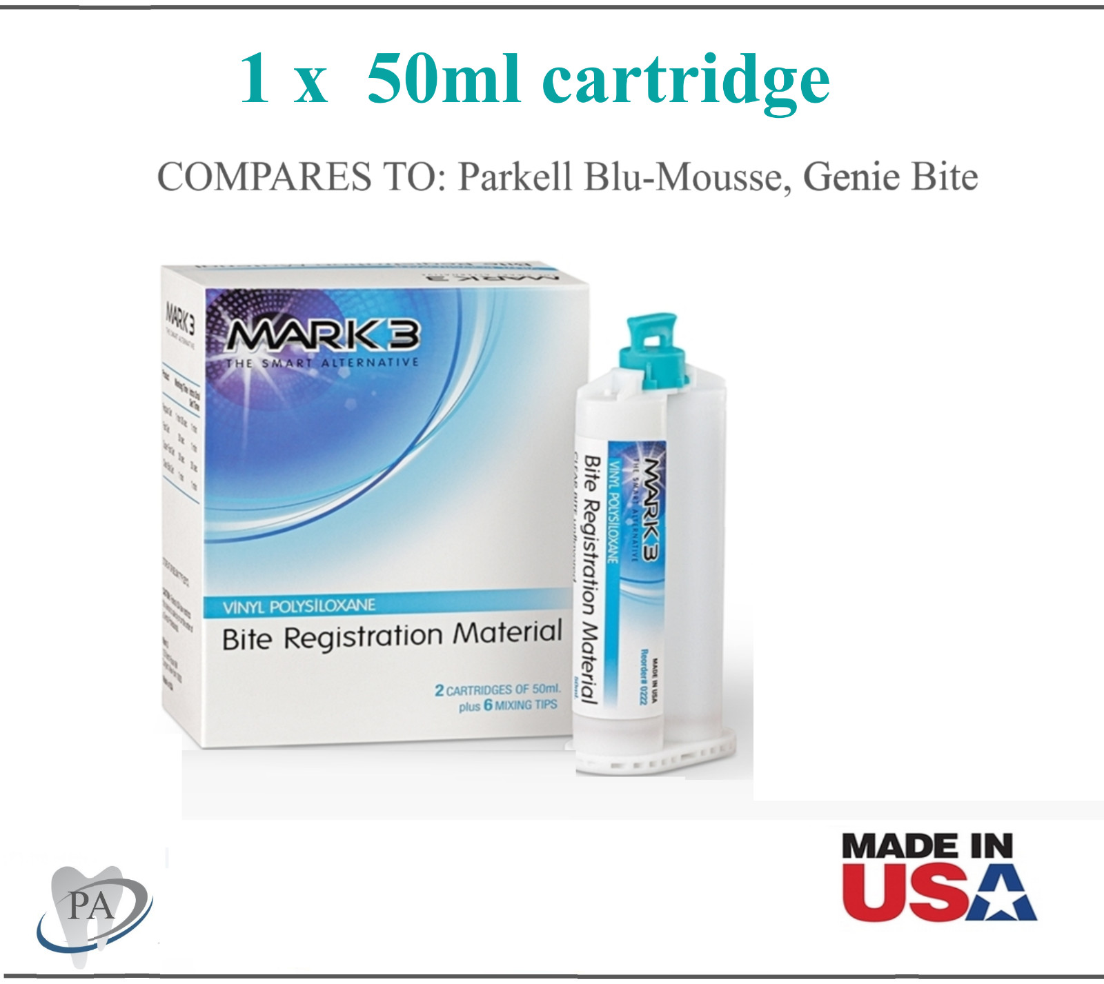 Dental VPS Bite Registration Material FAST SET, REGULAR, 50ml cartridge Or Tips