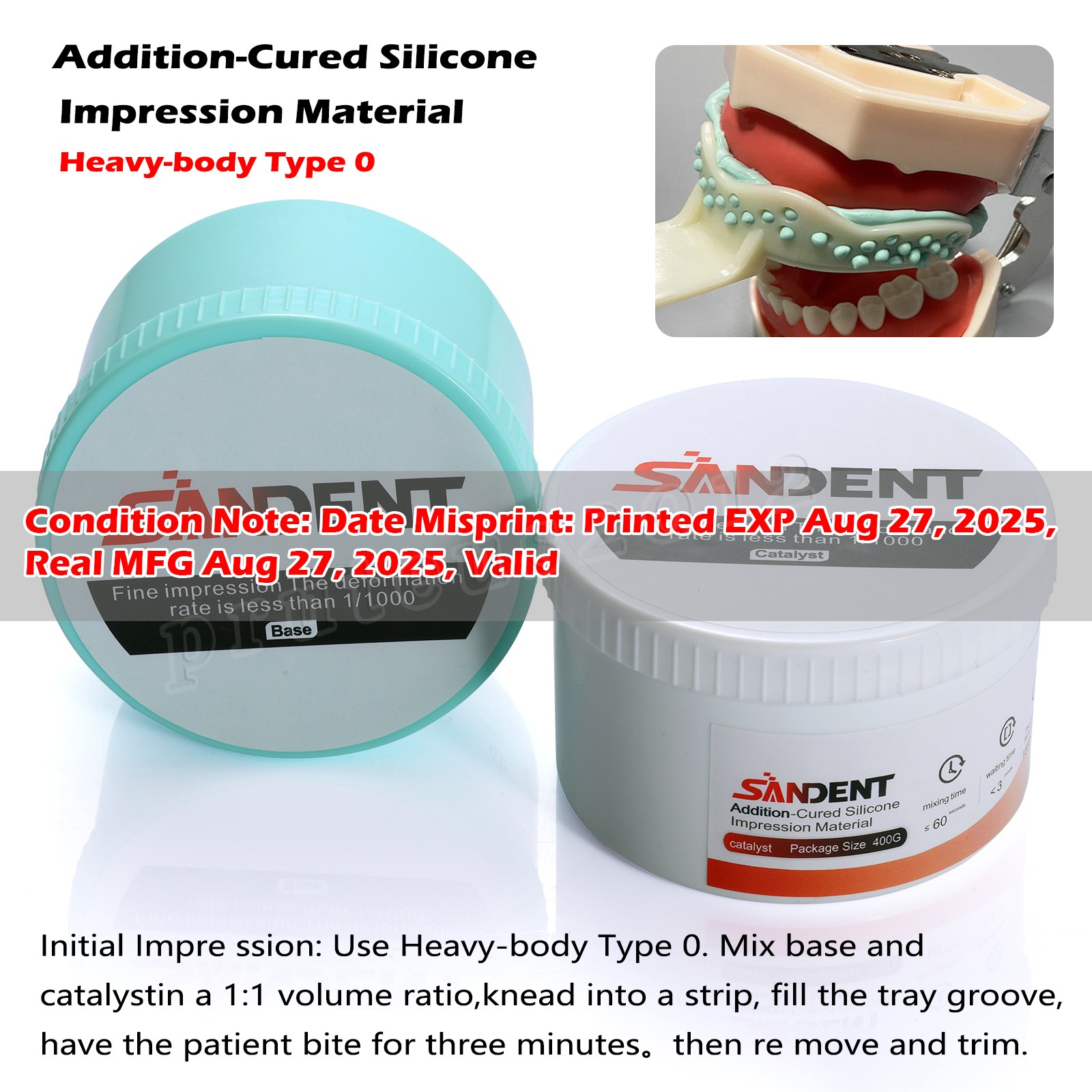 Dental Putty PVS VPS Impression Material Base Normal Set 2 x 400g