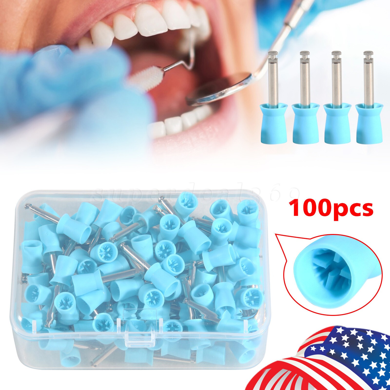 100pcs Dental Polishing Cups Prophy Cup Latch Type Brushes Rubber Blue polish sa