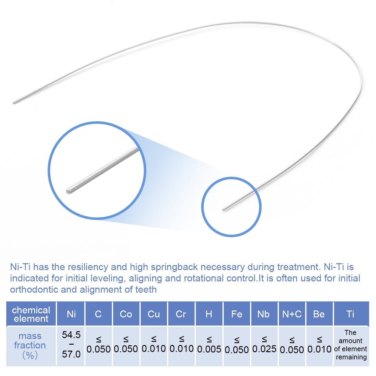 Dental Orthodontic Super Elastic Niti Arch Wires Rectangular Ovoid Form All Size