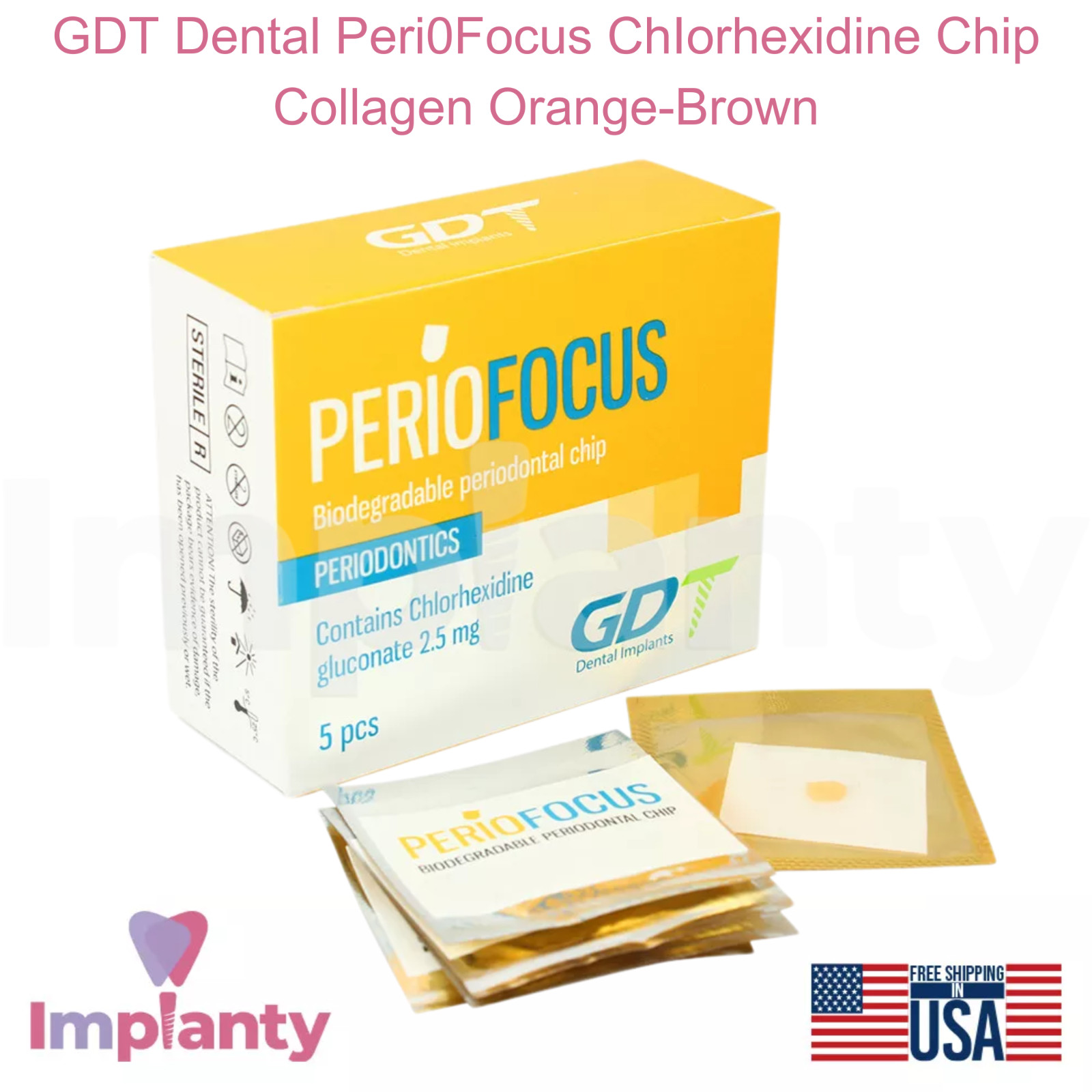 GDT Dental Peri0Focus ChI0rhexidine Chip Collagen Orange-Brown Sterile Dentistry