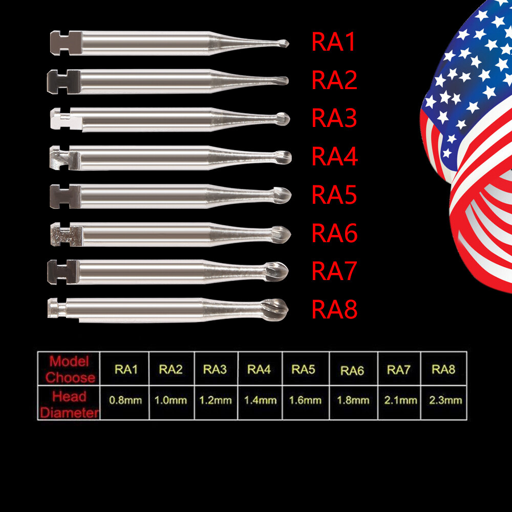 8 Types Dental Round Carbide Bur for Low Slow Speed Latch Type RA 1# – 8# Burs