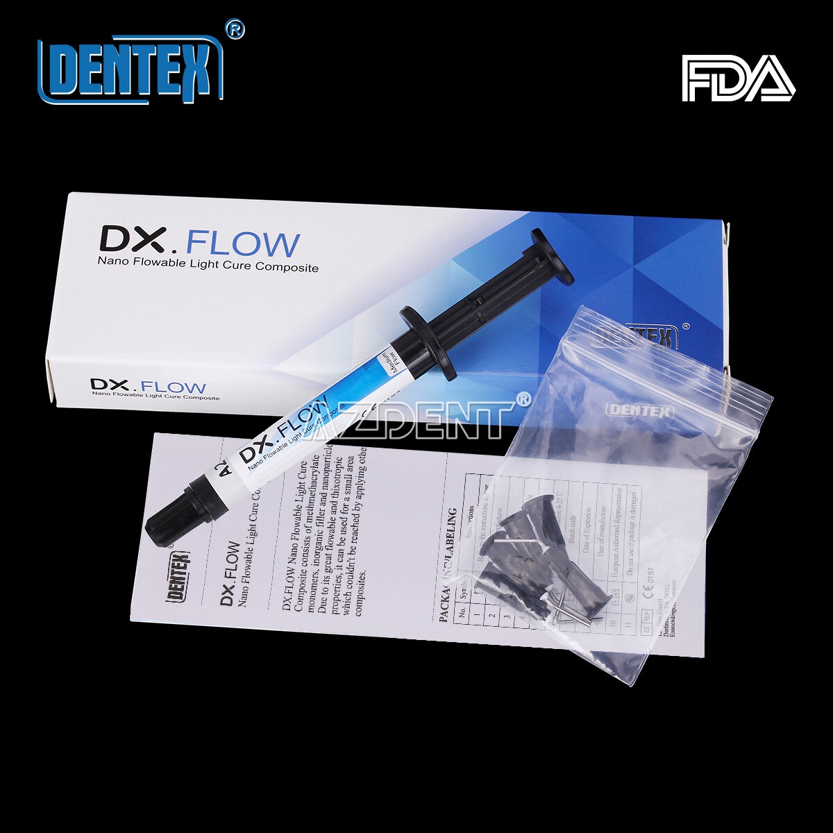 Dental Flowable Medium Flow Light Cure Composite A2 Shade DENTEX DX.FLOW