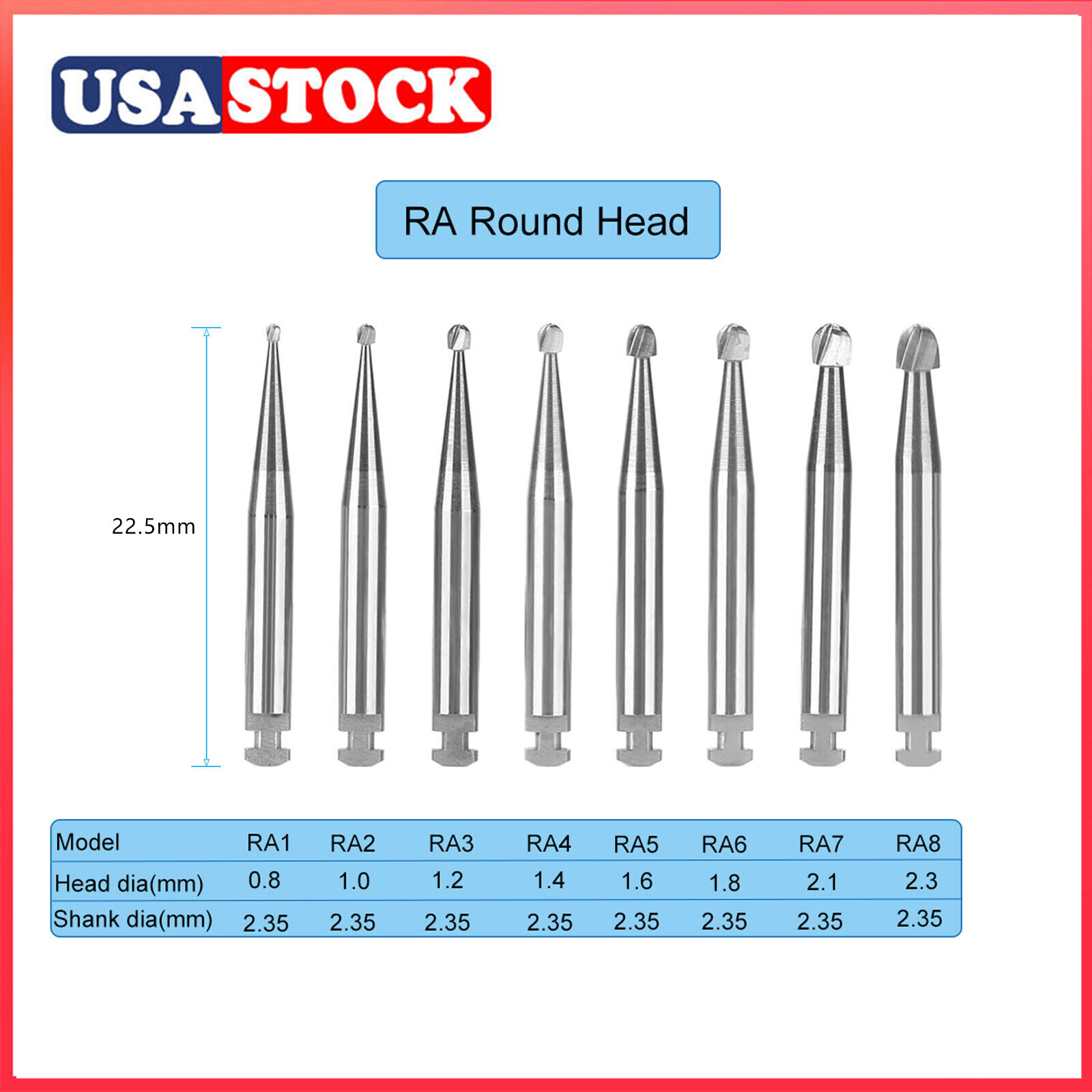 Dental Tungsten Carbide Burs Round Latch RA 1 2 3 4 5 6 7 8 Low Speed
